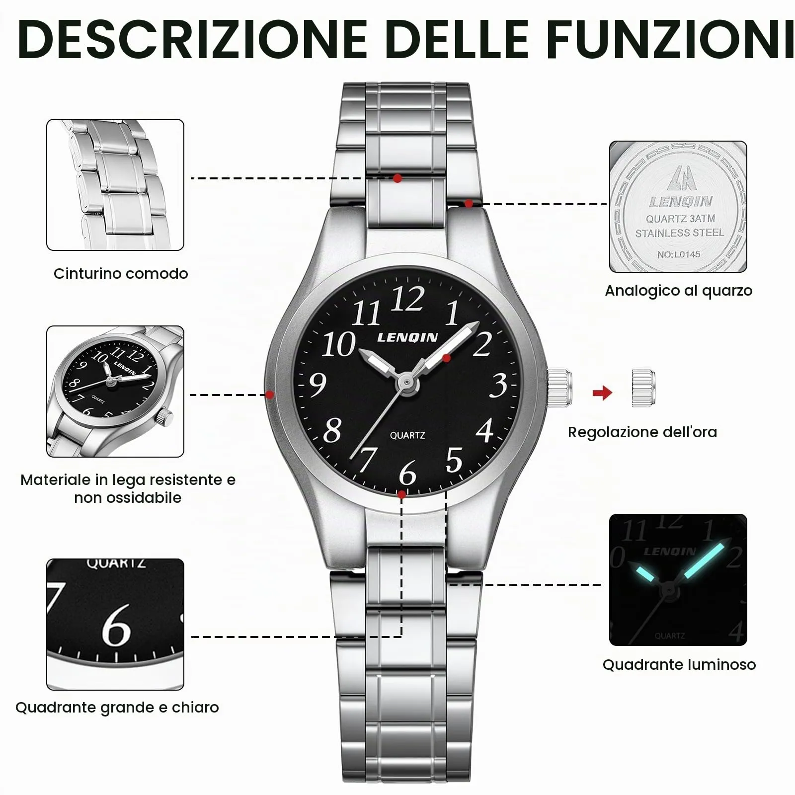 LN LENQIN Orologio Donna Analogico Quarzo in Pelle L0145 - immagine 8