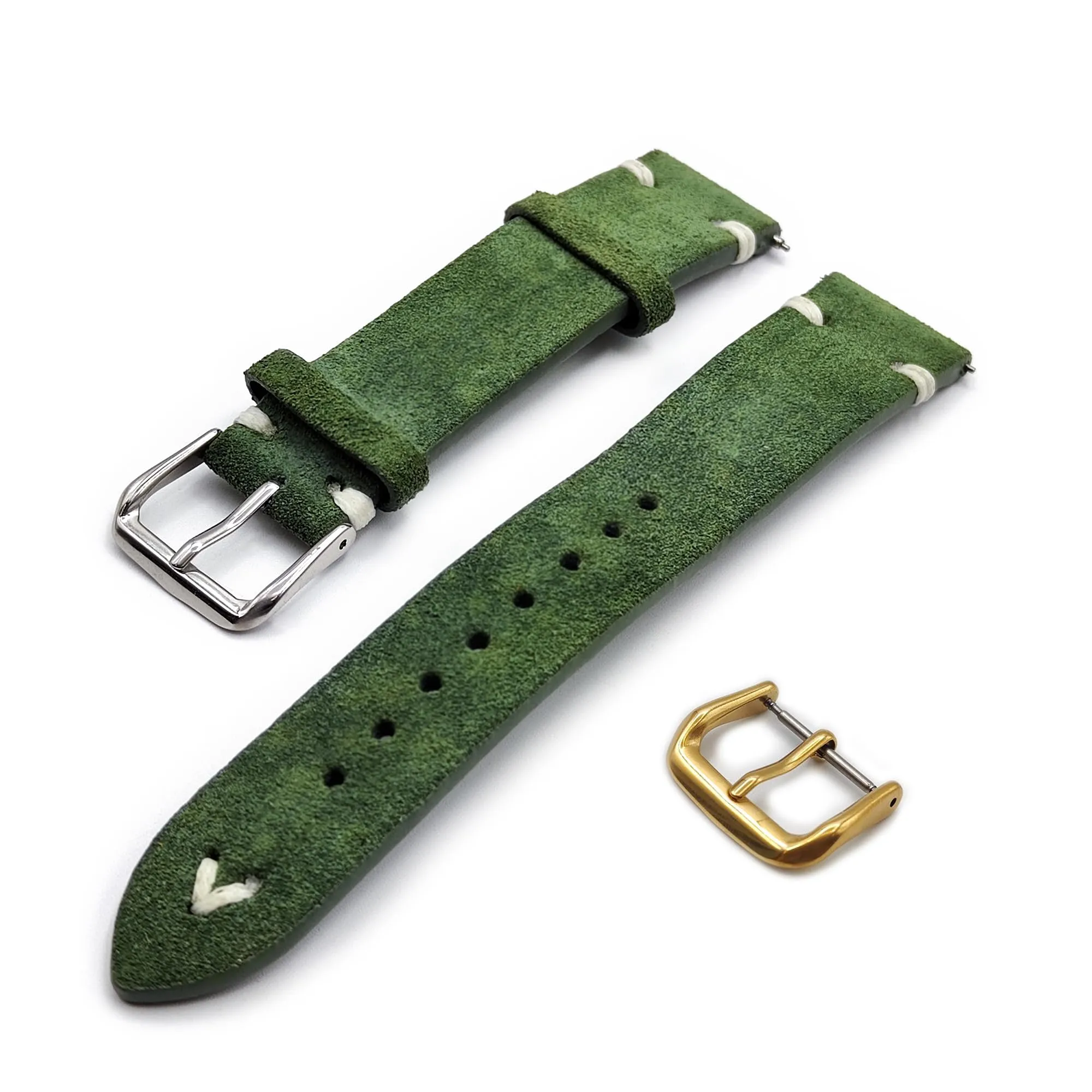 Generico Cinturino in Vera Pelle Scamosciata Vintage One More Strap, 20mm, Verde - immagine 1