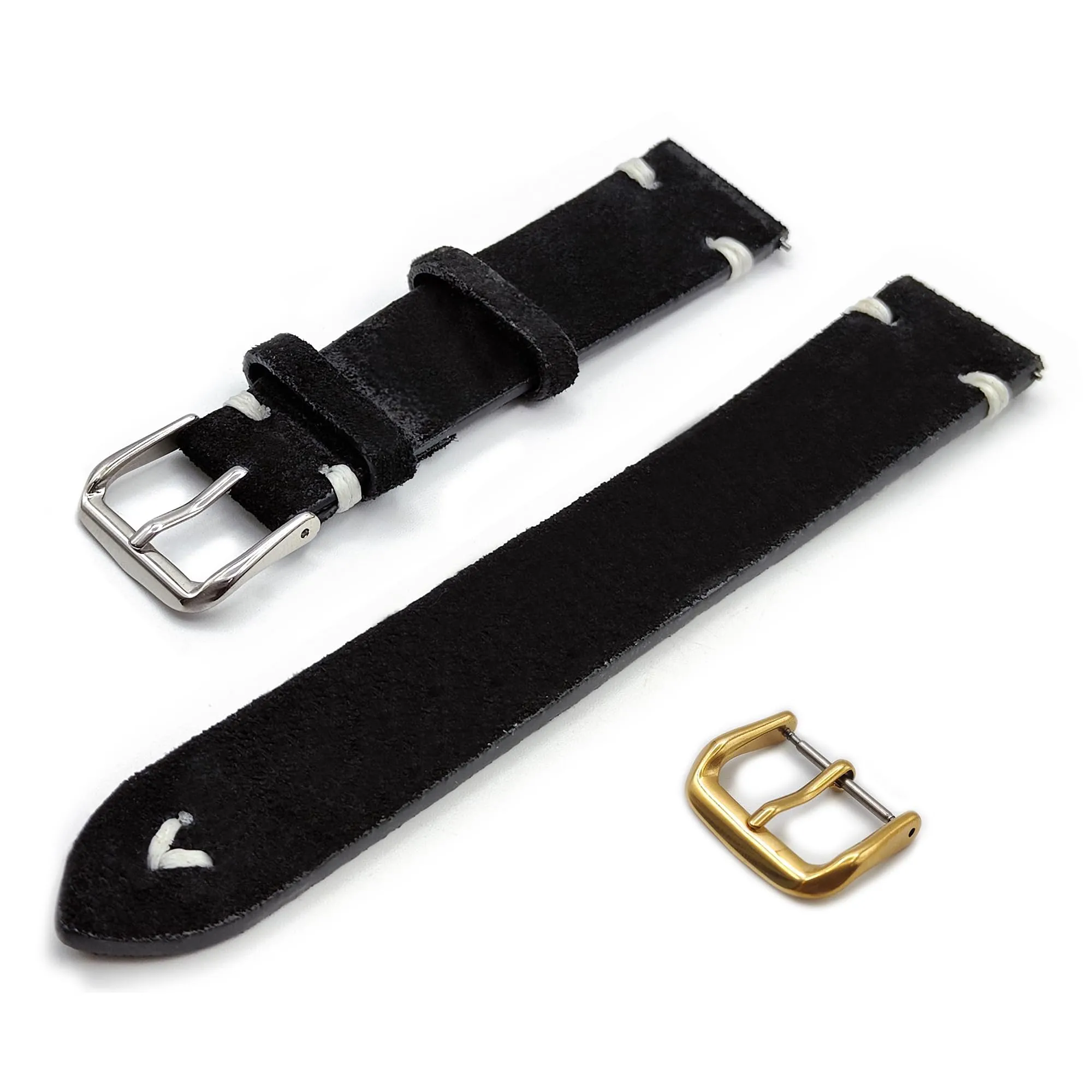 Generico One More Strap Cinturino in Vera Pelle Scamosciata Vintage, Nero, 18mm - immagine 1