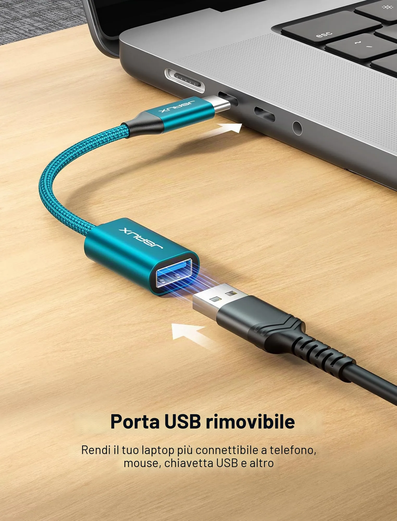 JSAUX Adattatore da USB C a USB 3.0 OTG [2 Pezzi] - Verde - immagine 3