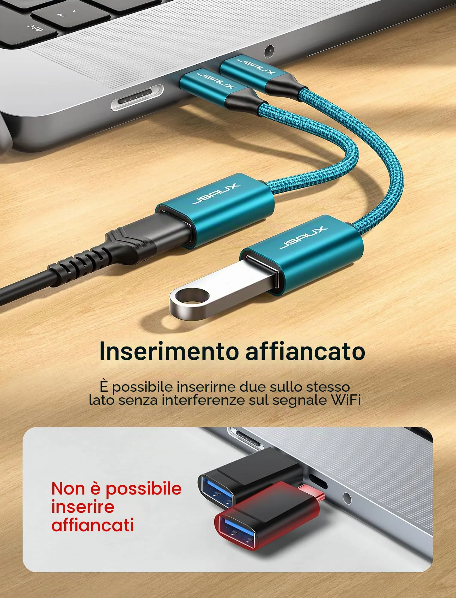 JSAUX Adattatore da USB C a USB 3.0 OTG [2 Pezzi] - Verde - immagine 4