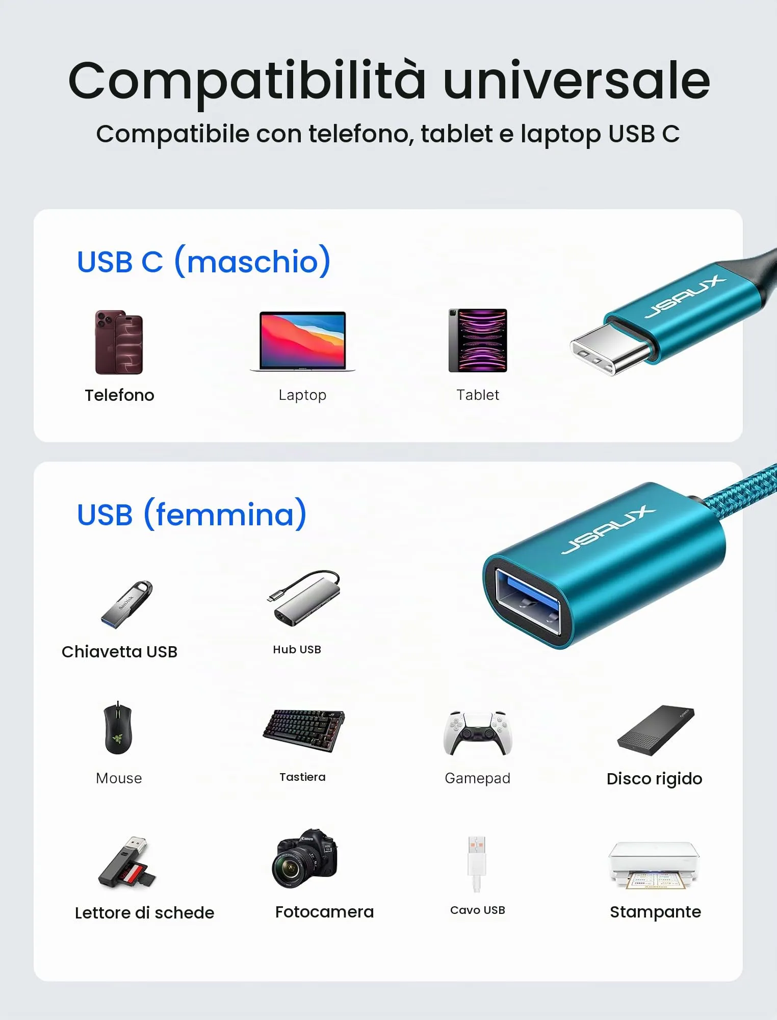 JSAUX Adattatore da USB C a USB 3.0 OTG [2 Pezzi] - Verde - immagine 7