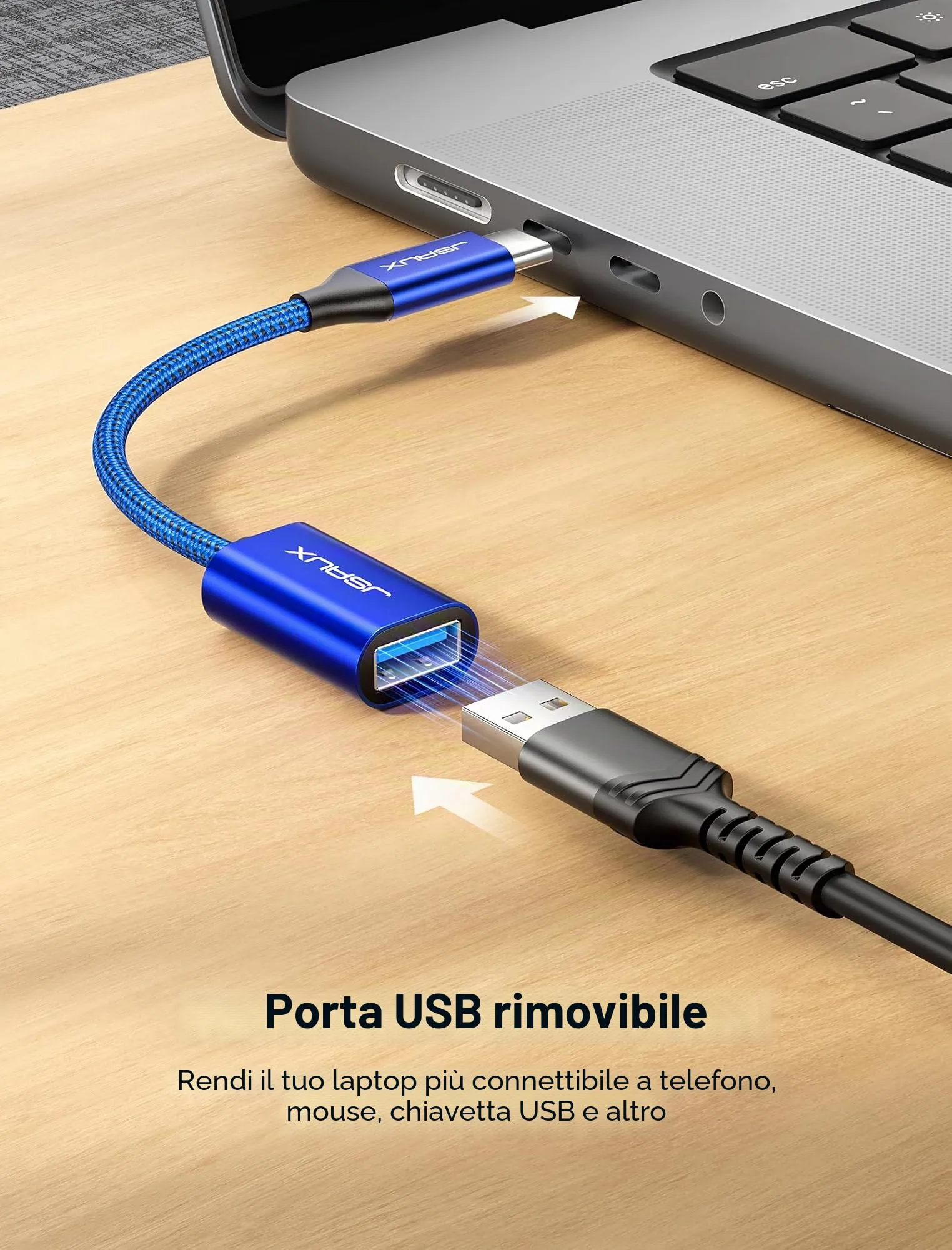 JSAUX Adattatore USB-C a USB 3.1 OTG, Blu (confezione da 2) - immagine 4