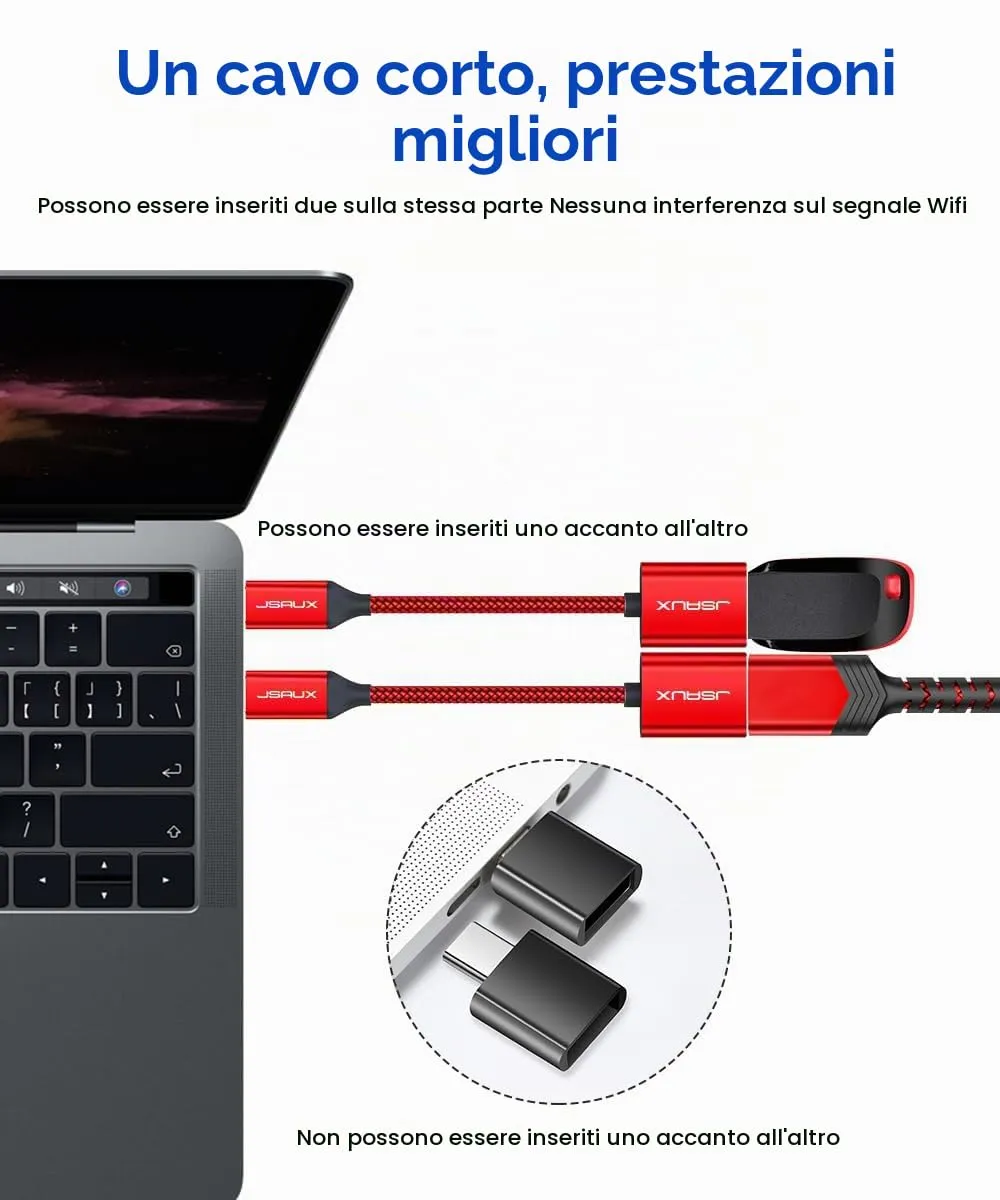JSAUX Adattatore da USB C a USB 3.1 OTG, Rosso (confezione da 2) - immagine 2