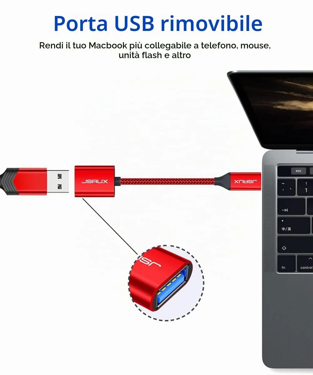 JSAUX Adattatore da USB C a USB 3.1 OTG, Rosso (confezione da 2) - immagine 4