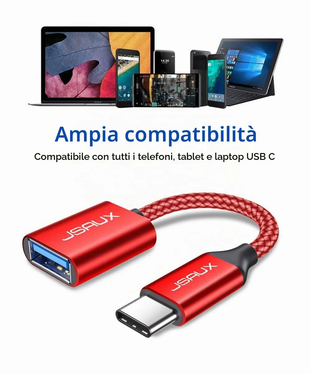 JSAUX Adattatore da USB C a USB 3.1 OTG, Rosso (confezione da 2) - immagine 7