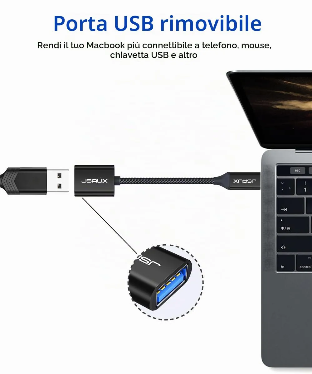 JSAUX Adattatore USB-C a USB 3.1 OTG, Nero (confezione da 2) - immagine 2