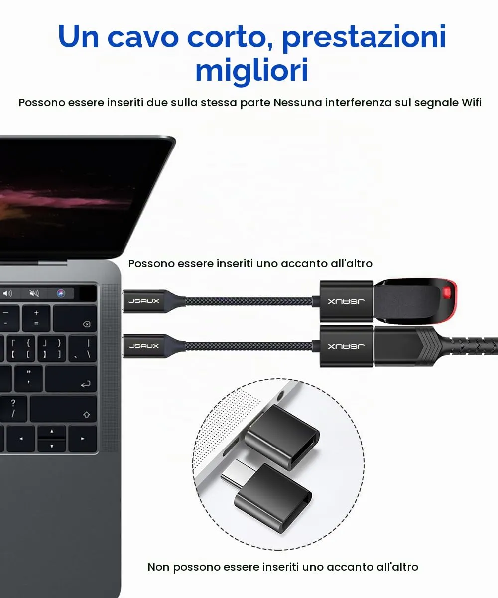 JSAUX Adattatore USB-C a USB 3.1 OTG, Nero (confezione da 2) - immagine 4