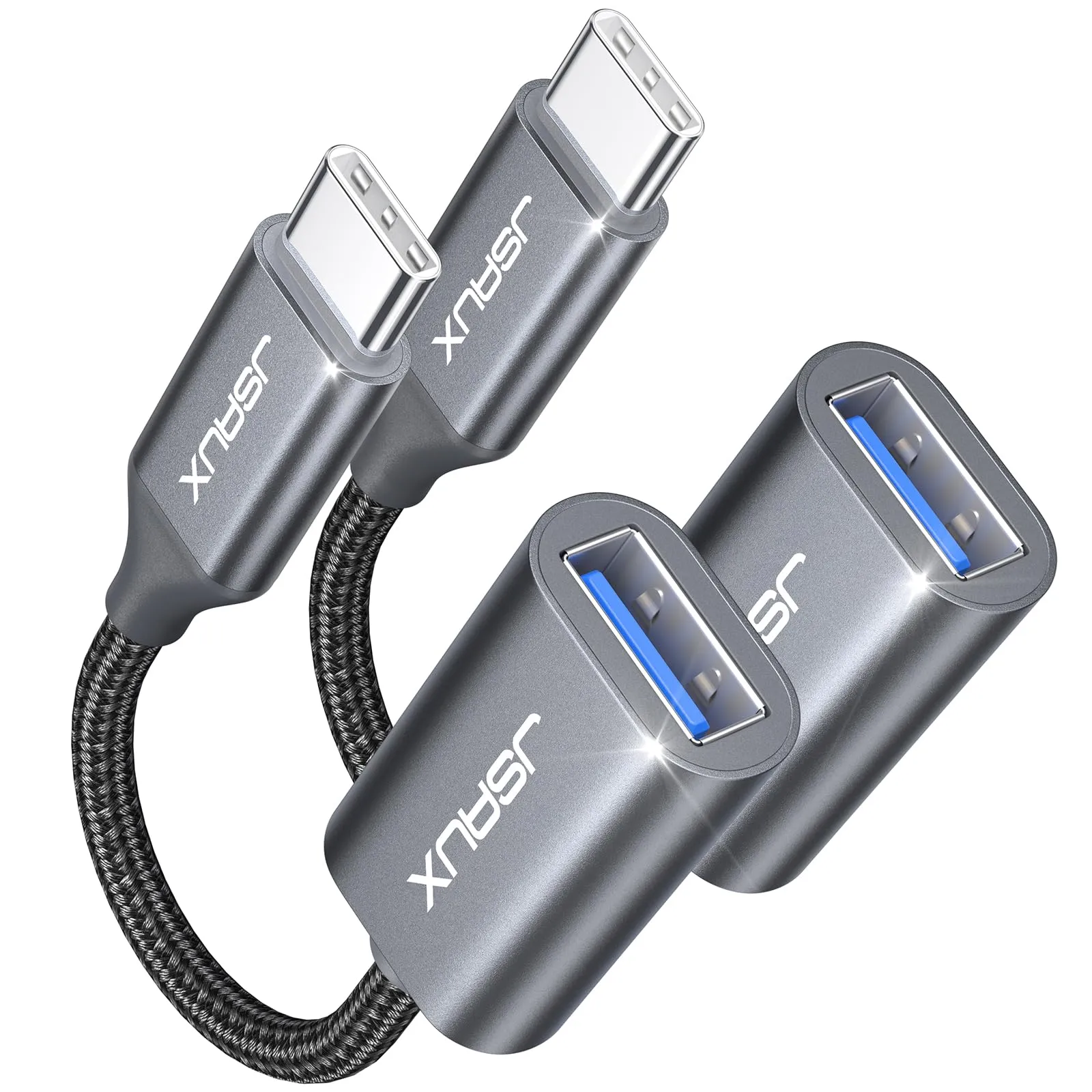 JSAUX Adattatore USB-C a USB 3.0 OTG, Tipo C Maschio a USB Femmina, 2 Pezzi, Grigio - immagine 1