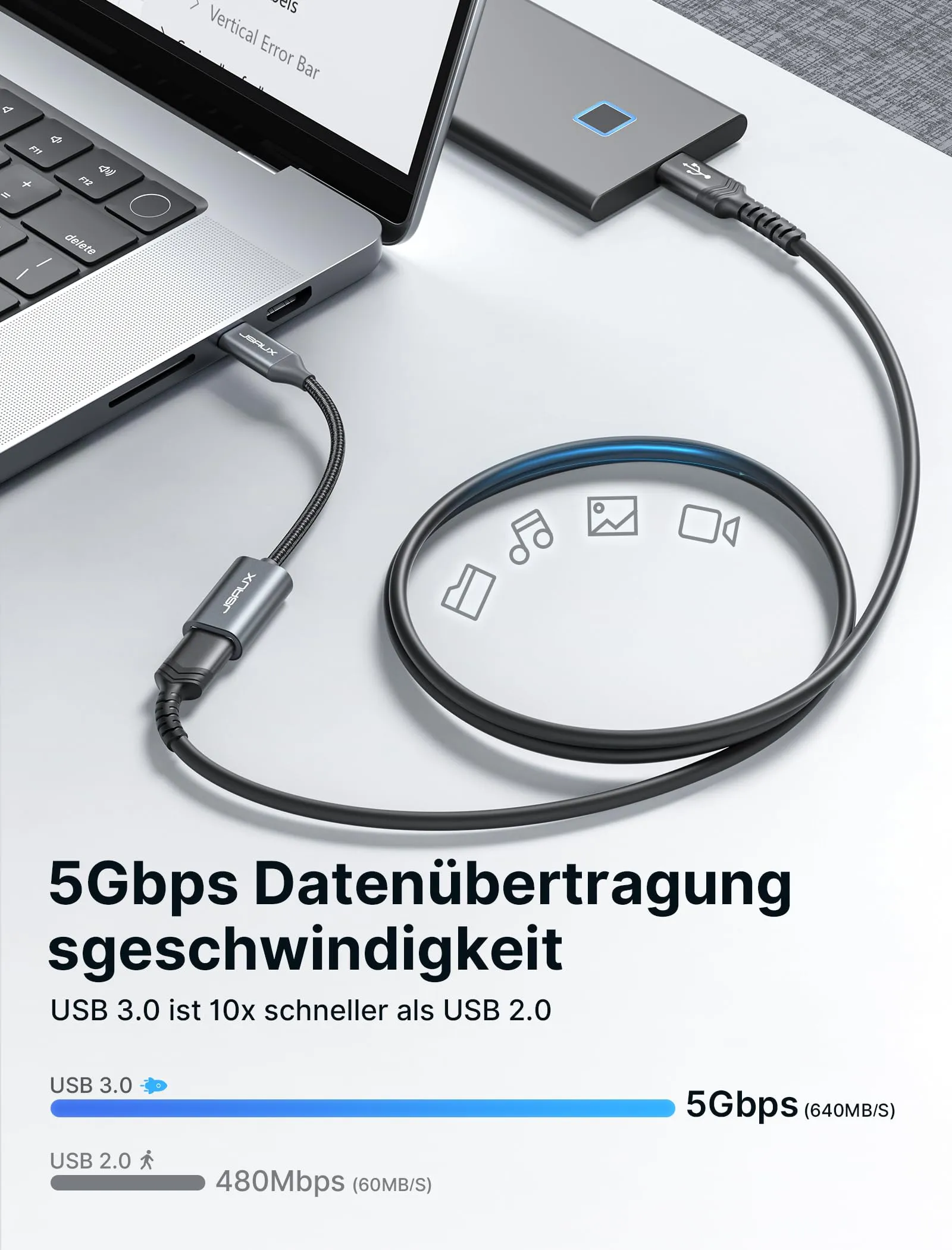 JSAUX Adattatore USB-C a USB 3.0 OTG, Tipo C Maschio a USB Femmina, 2 Pezzi, Grigio - immagine 2