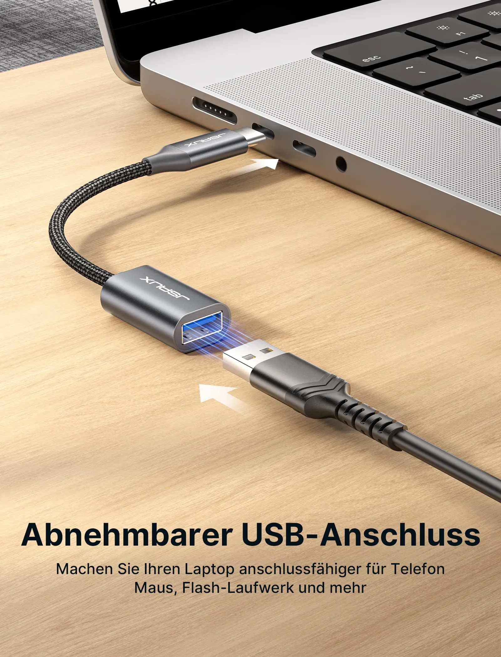 JSAUX Adattatore USB-C a USB 3.0 OTG, Tipo C Maschio a USB Femmina, 2 Pezzi, Grigio - immagine 5