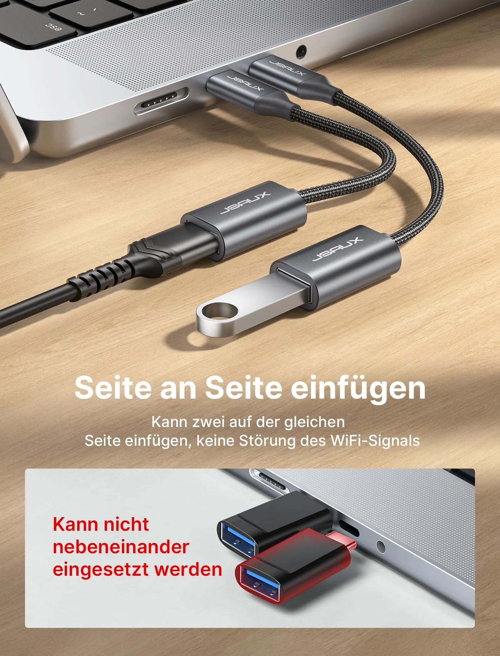 JSAUX Adattatore USB-C a USB 3.0 OTG, Tipo C Maschio a USB Femmina, 2 Pezzi, Grigio - immagine 6