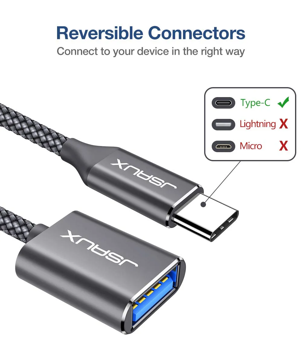 JSAUX Adattatore USB-C a USB 3.0 OTG, Tipo C Maschio a USB Femmina, 2 Pezzi, Grigio - immagine 8