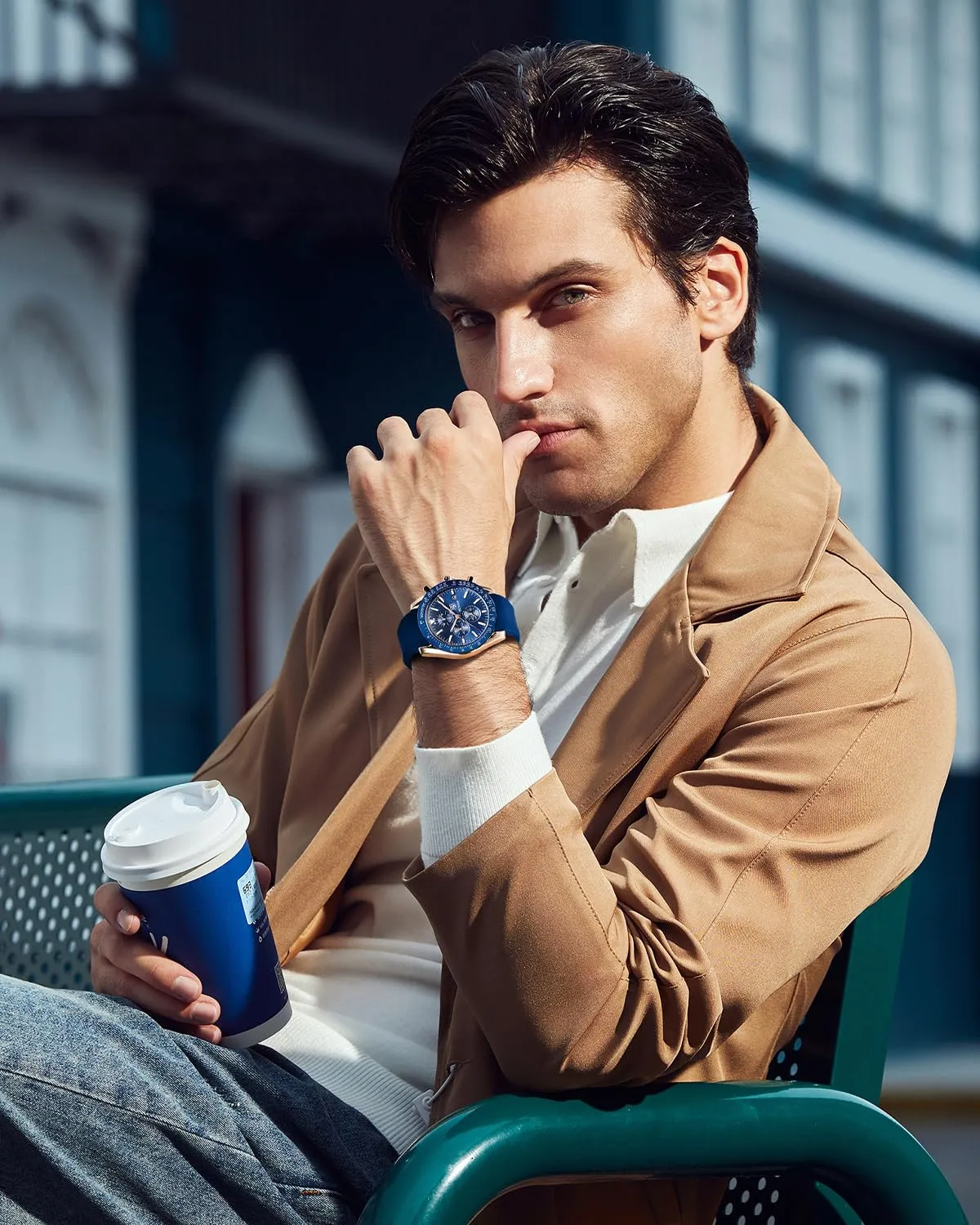 Benyar BY-5140 Orologio da Uomo Cronografo in Acciaio Inox e Silicone, Movimento al Quarzo, Blu Dorato - immagine 2