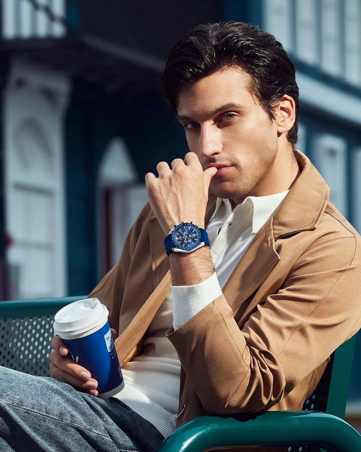 Benyar Orologio da Uomo Cronografo Analogico al Quarzo, Argento Blu - immagine 2