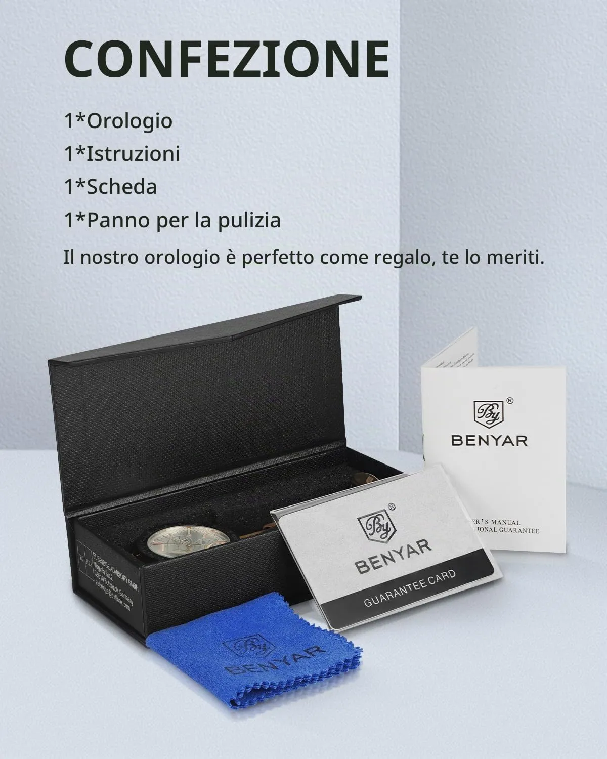 Benyar Orologio da Uomo Cronografo Analogico al Quarzo, Argento Blu - immagine 9
