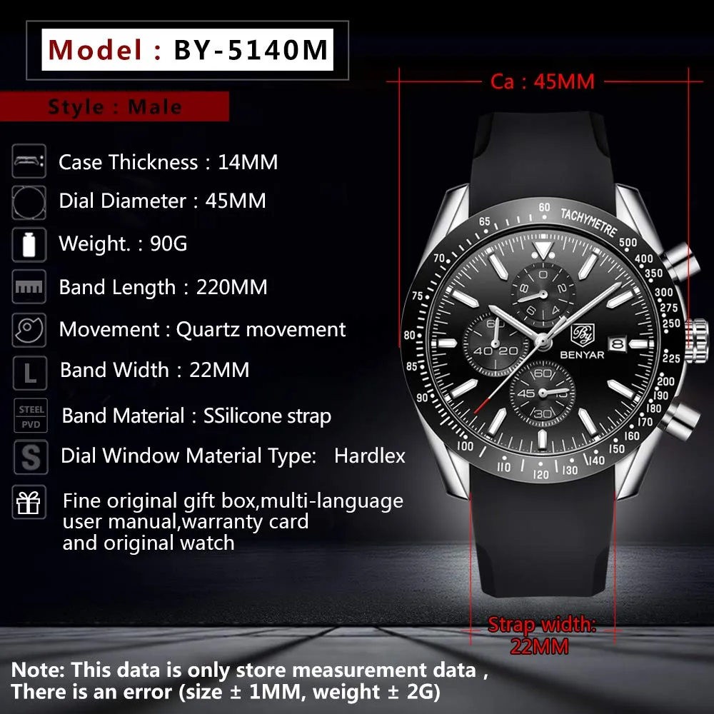 Benyar BY-5140 Orologio da Uomo Cronografo Analogico al Quarzo Impermeabile - immagine 7