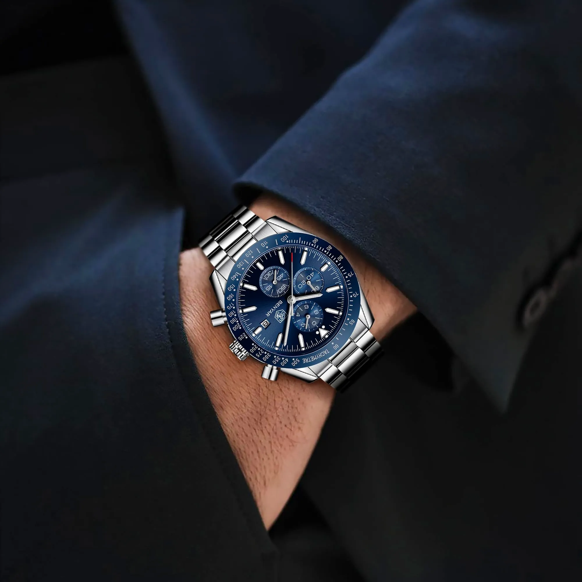 BENYAR Orologio da Uomo Cronografo Analogico al Quarzo BY-5140, Blu - immagine 3