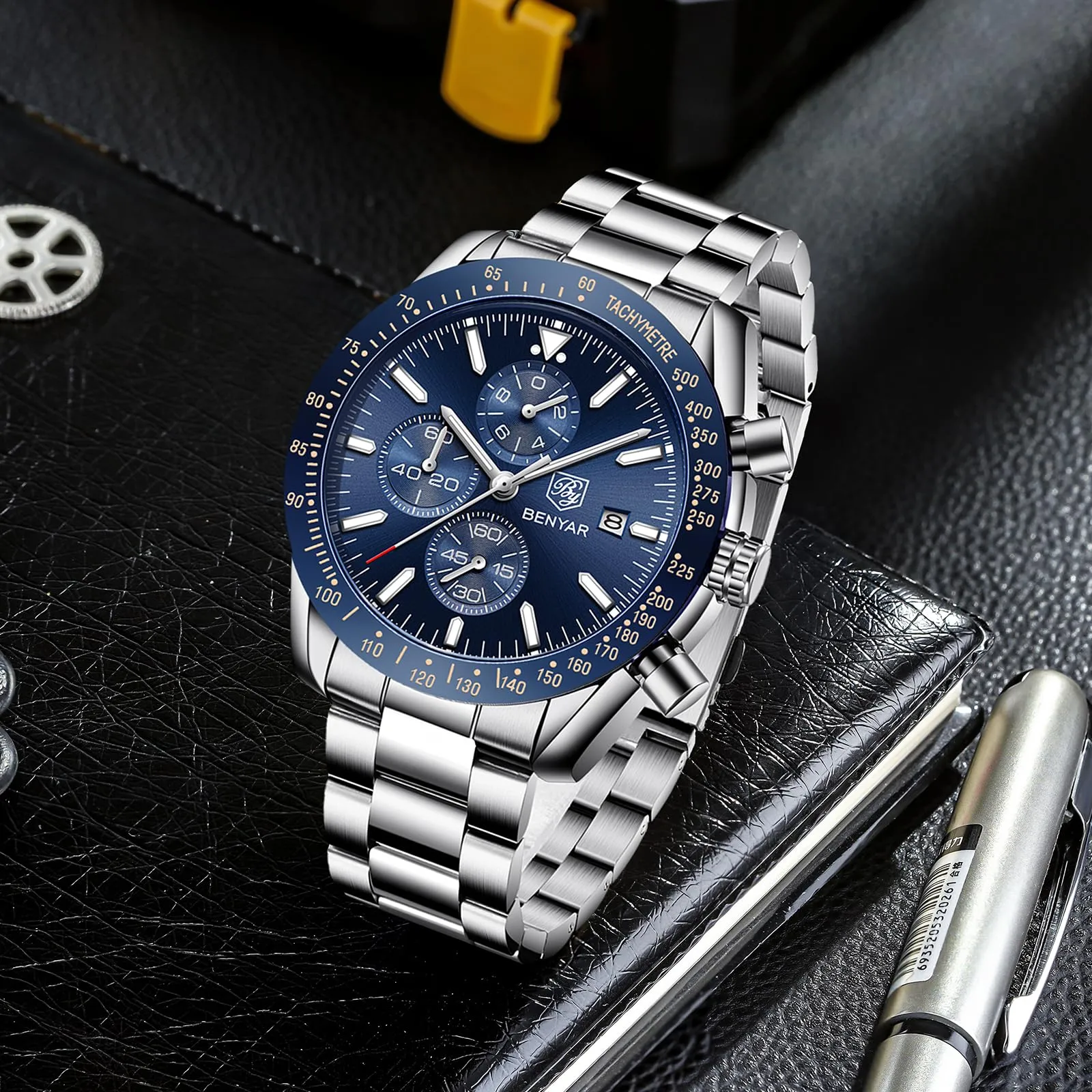 BENYAR Orologio da Uomo Cronografo Analogico al Quarzo BY-5140, Blu - immagine 4