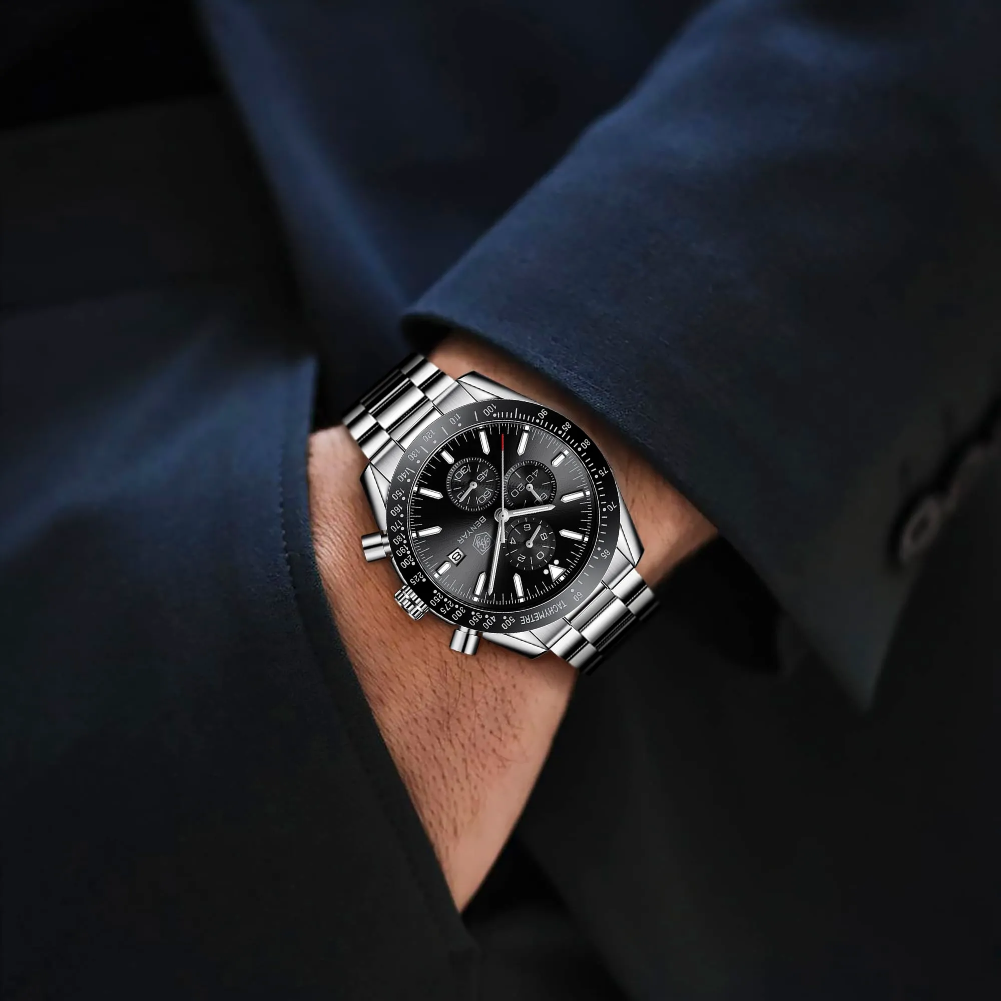 BENYAR Orologio da Uomo Cronografo Analogico al Quarzo BY-5140, Nero 2 - immagine 3