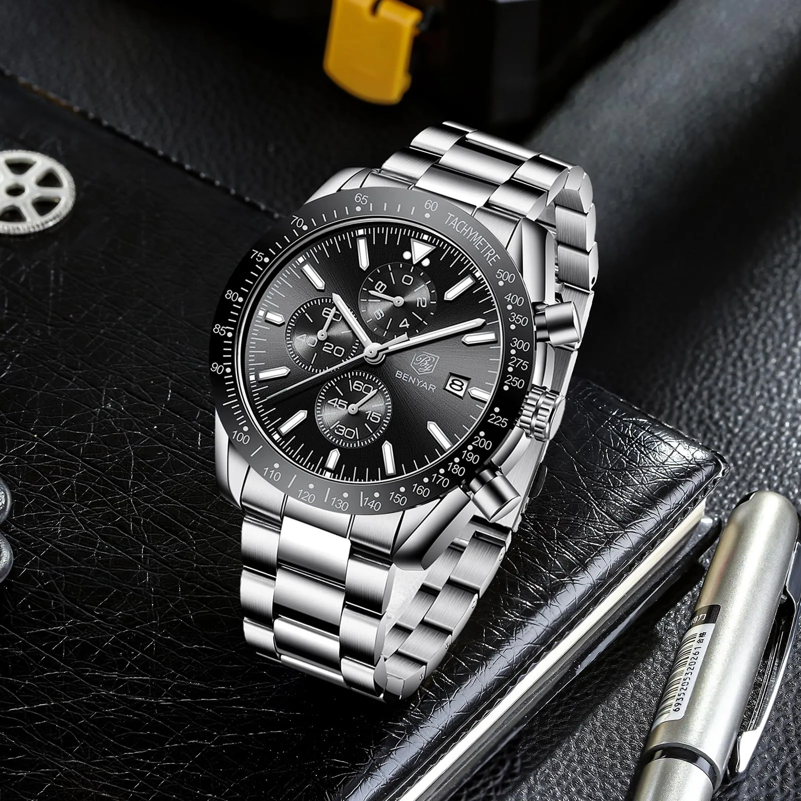 BENYAR Orologio da Uomo Cronografo Analogico al Quarzo BY-5140, Nero 2 - immagine 4