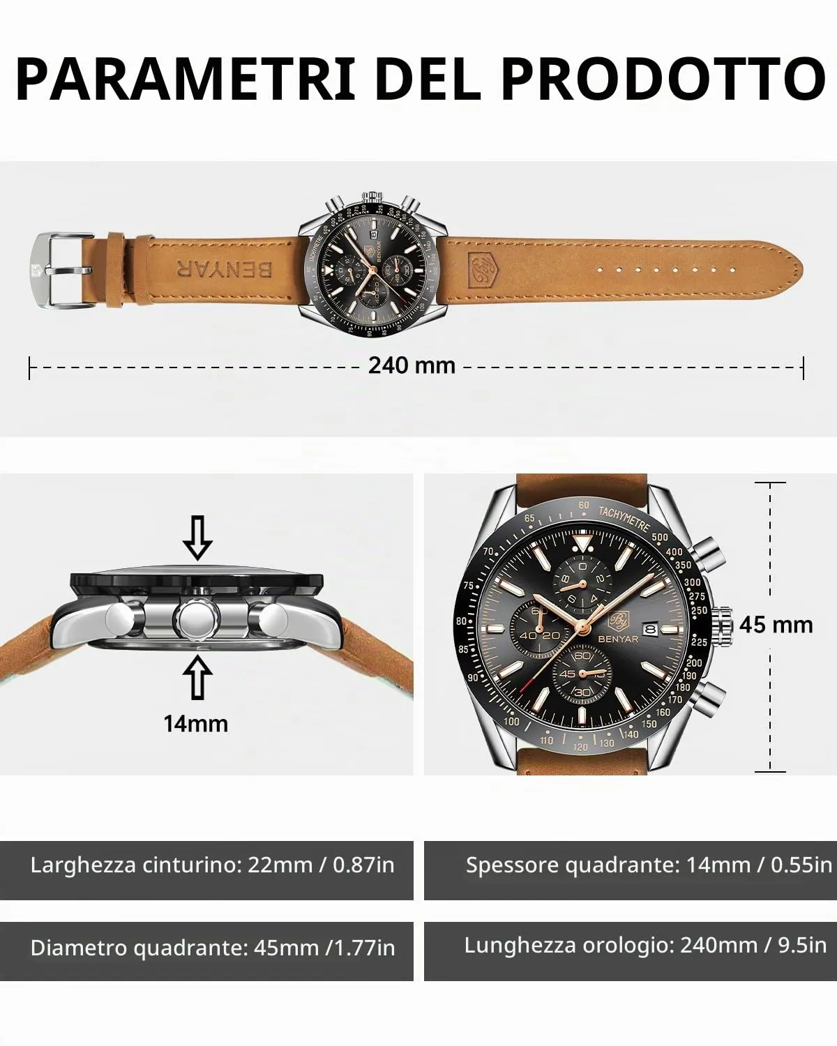 Benyar BY-5140 Orologio da Uomo Cronografo Analogico in Pelle - immagine 6