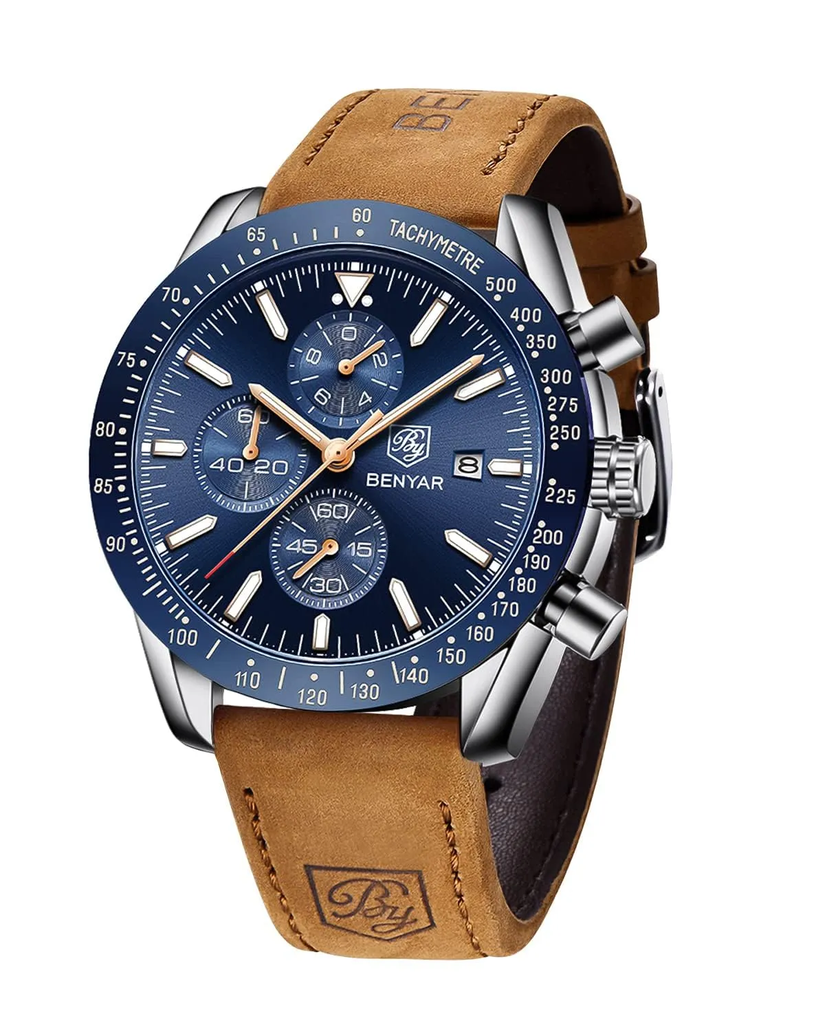 BENYAR Orologio da Uomo Cronografo Analogico BY-5140 Cinturino in Pelle Marrone - immagine 1