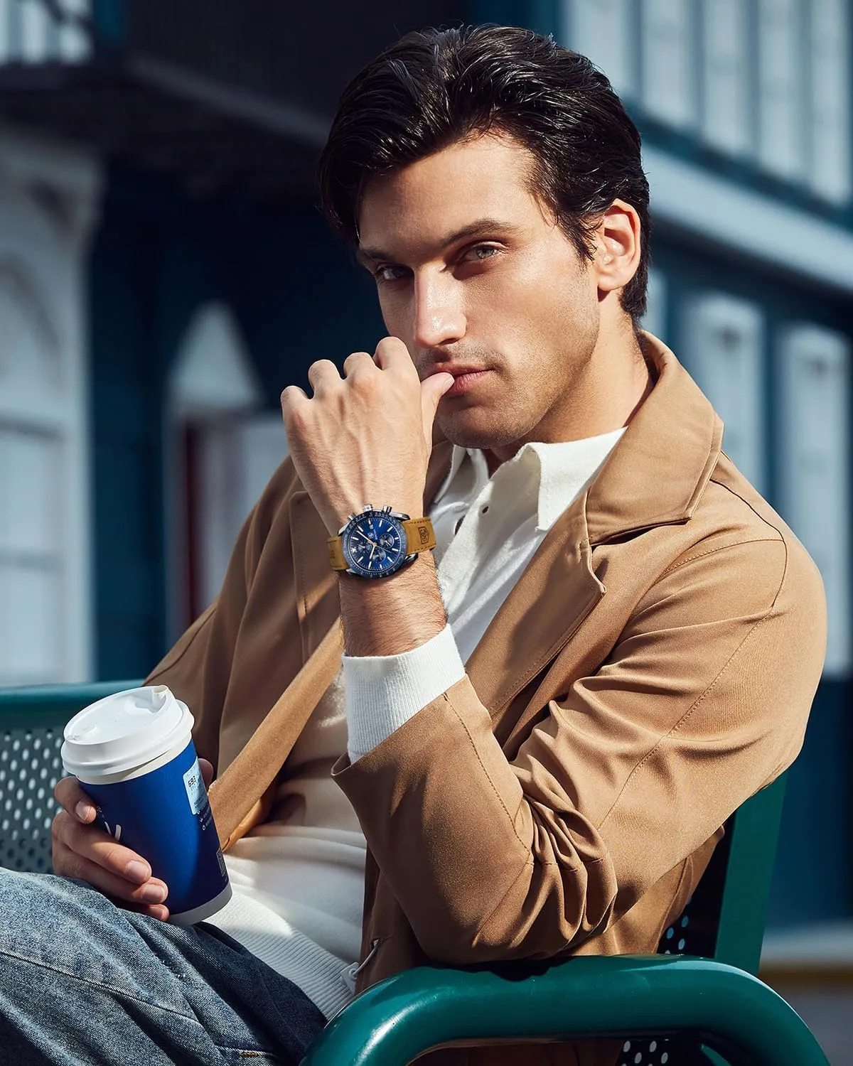BENYAR Orologio da Uomo Cronografo Analogico BY-5140 Cinturino in Pelle Marrone - immagine 2