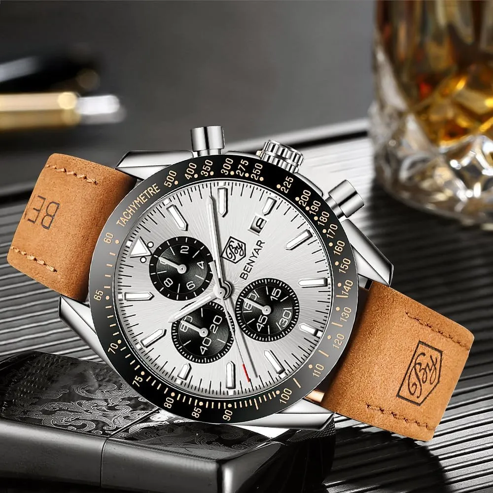 Benyar BY-5140 Orologio da Uomo Cronografo Analogico al Quarzo Impermeabile con Cinturino in Pelle - immagine 4