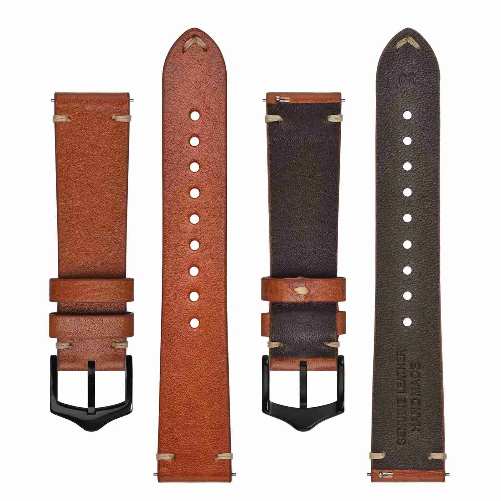 BISONSTRAP Cinturino in Pelle per Orologio da Uomo, 22mm, Marrone Toffee con Fibbia Nera, Sgancio Rapido - immagine 3