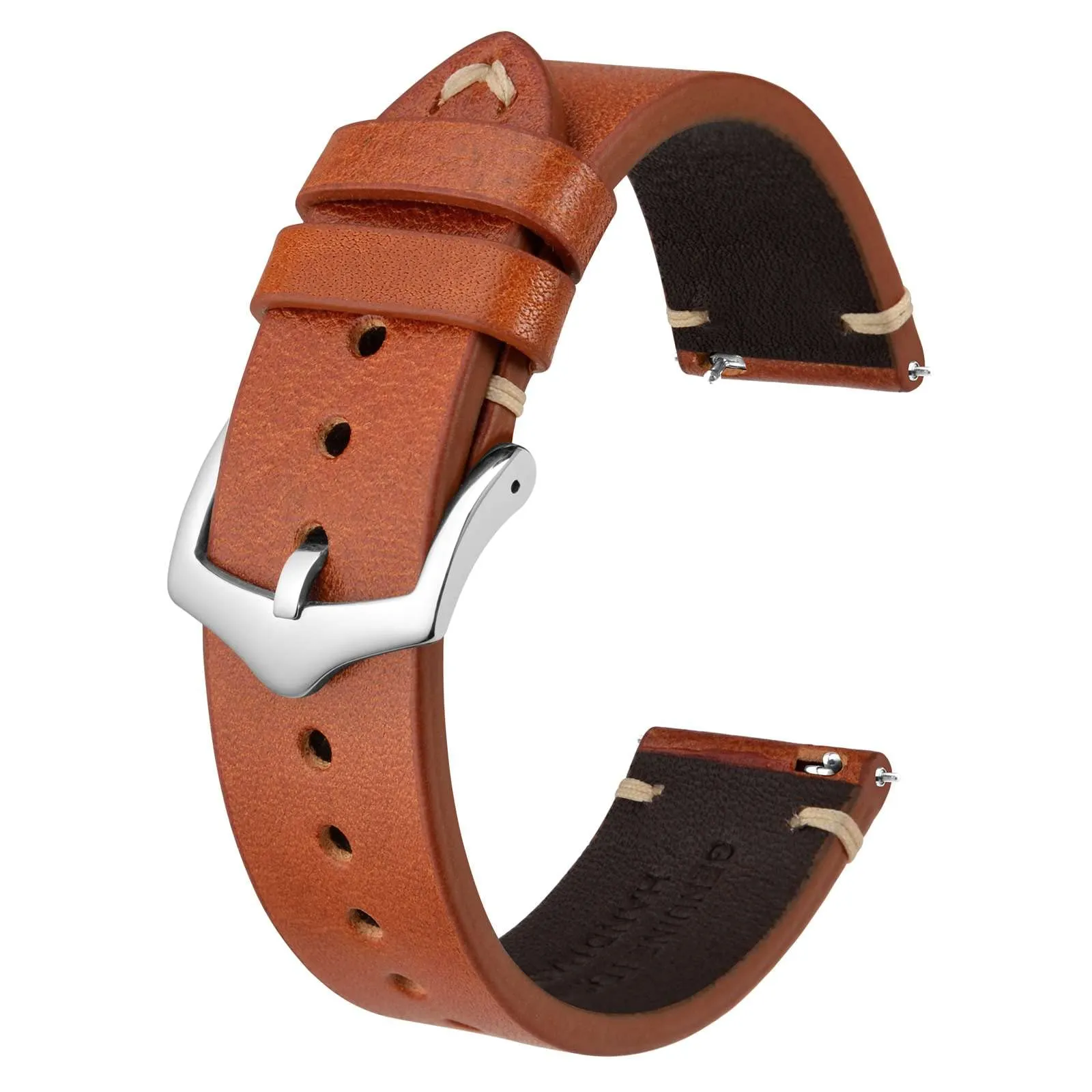 BISONSTRAP Cinturino in Pelle per Orologio Uomo, 20mm, Marrone Toffee con Fibbia Argento - immagine 1