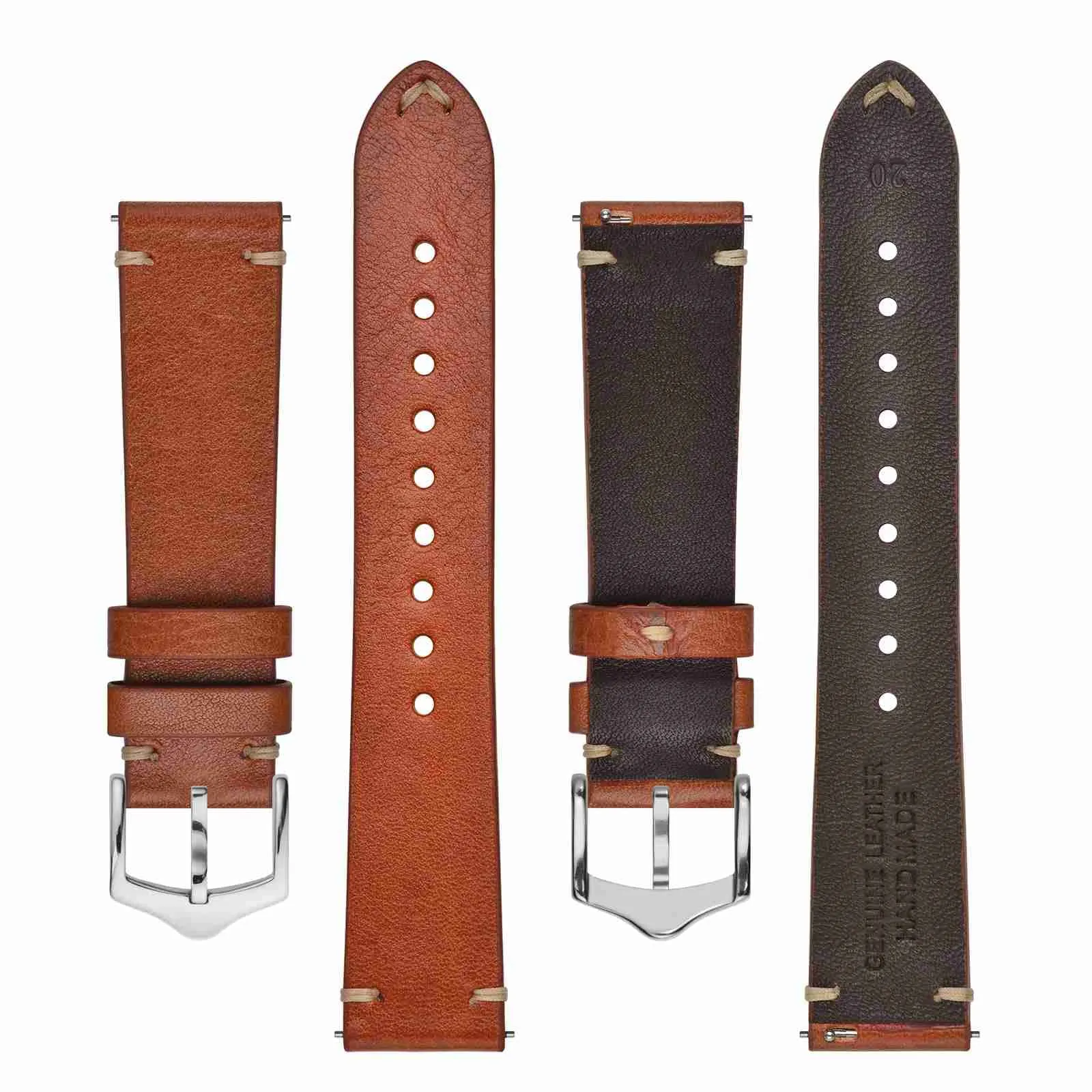 BISONSTRAP Cinturino in Pelle per Orologio Uomo, 20mm, Marrone Toffee con Fibbia Argento - immagine 3