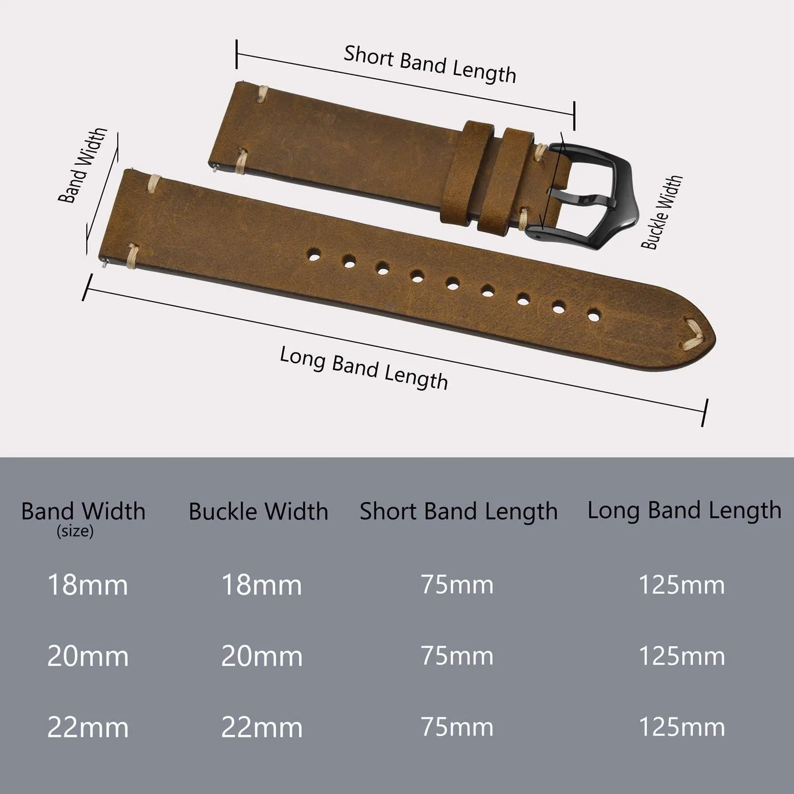 BISONSTRAP Cinturino in Pelle per Orologio Uomo, Sgancio Rapido, 18mm, Marrone Sella con Fibbia Nera - immagine 9