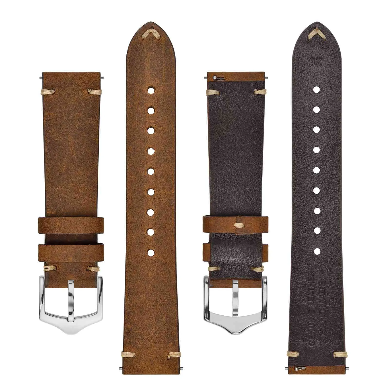 BISONSTRAP Cinturino in Pelle per Orologio Uomo, Sgancio Rapido, 18mm, Marrone Sella con Fibbia Argento - immagine 3