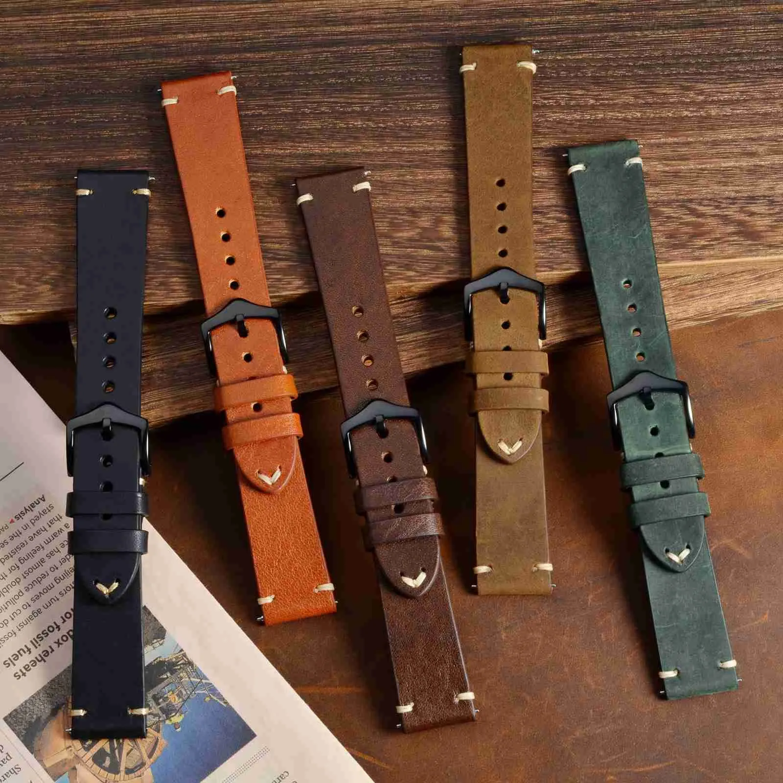 BISONSTRAP Cinturino in Pelle per Orologio Uomo, Sgancio Rapido, 22mm, Marrone Caffè con Fibbia Nera - immagine 7