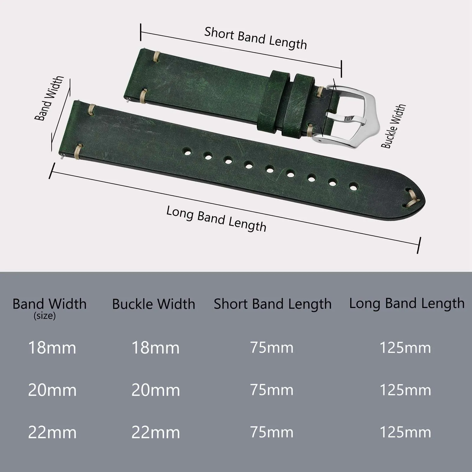 BISONSTRAP Cinturino in Pelle per Orologio Uomo, Sgancio Rapido, 22mm, Verde con Fibbia Argento - immagine 9