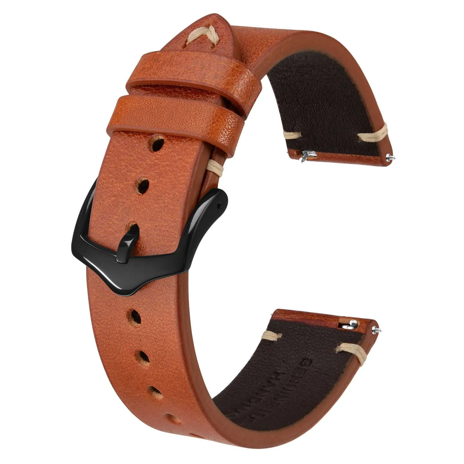 BISONSTRAP Cinturino in Pelle per Orologio Uomo, Sgancio Rapido, 18mm, Marrone Toffee con Fibbia Nera - immagine 1