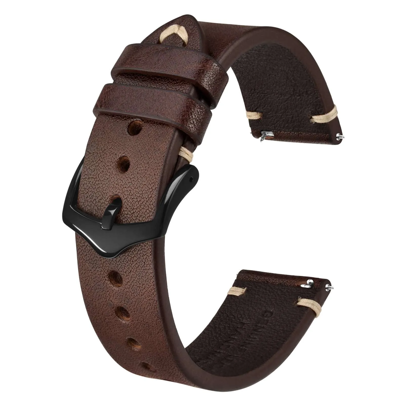 BISONSTRAP Cinturino in Pelle per Orologio Uomo, Sgancio Rapido, 18mm, Marrone Caffè con Fibbia Nera - immagine 1