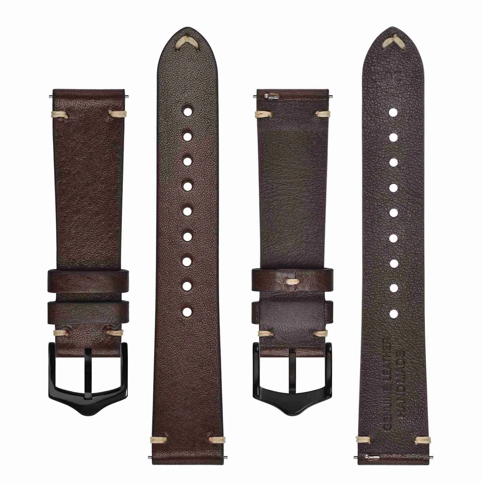 BISONSTRAP Cinturino in Pelle per Orologio Uomo, Sgancio Rapido, 18mm, Marrone Caffè con Fibbia Nera - immagine 3