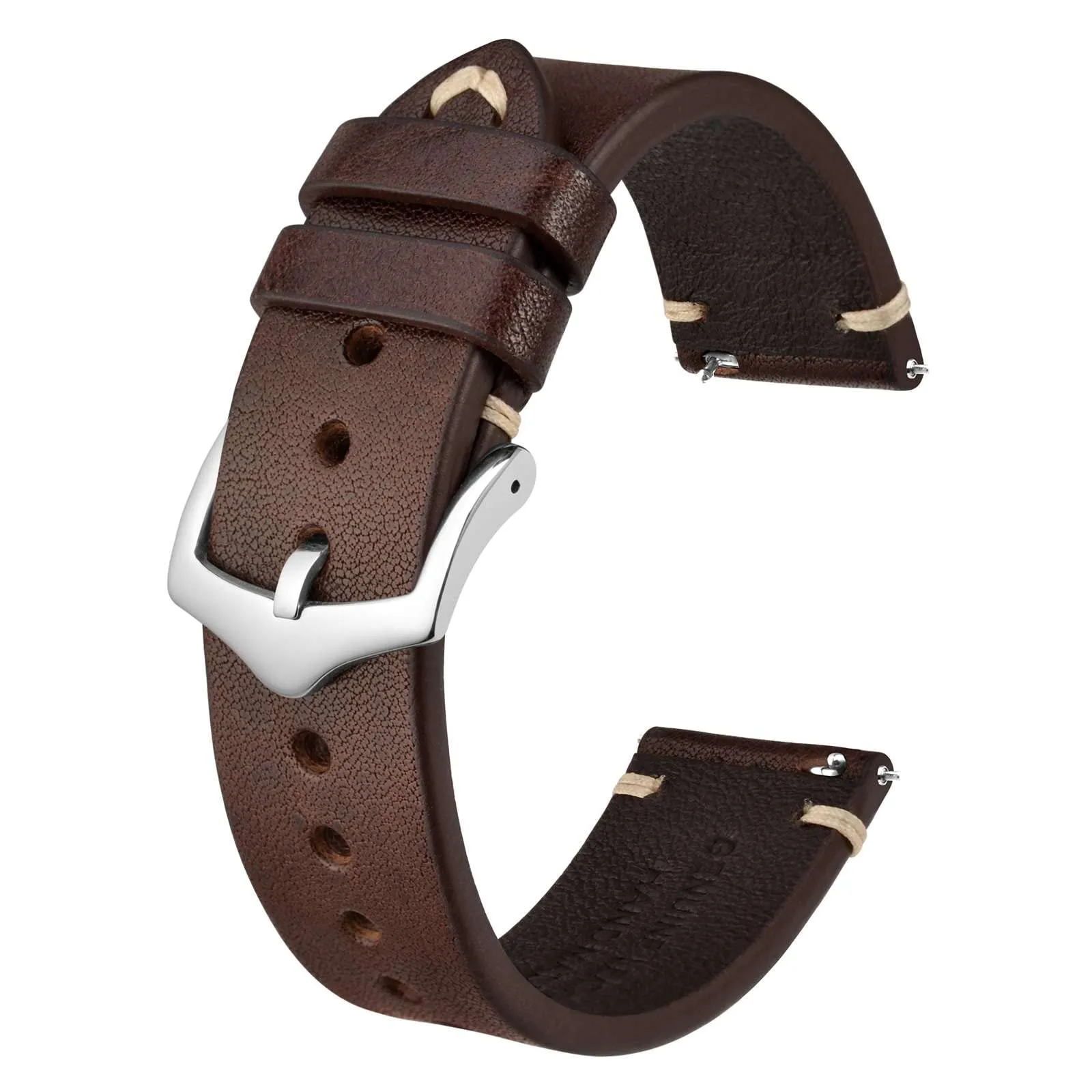BISONSTRAP Cinturino in Pelle per Orologio Uomo, Sgancio Rapido, 20mm, Marrone Caffè con Fibbia Argento - immagine 1
