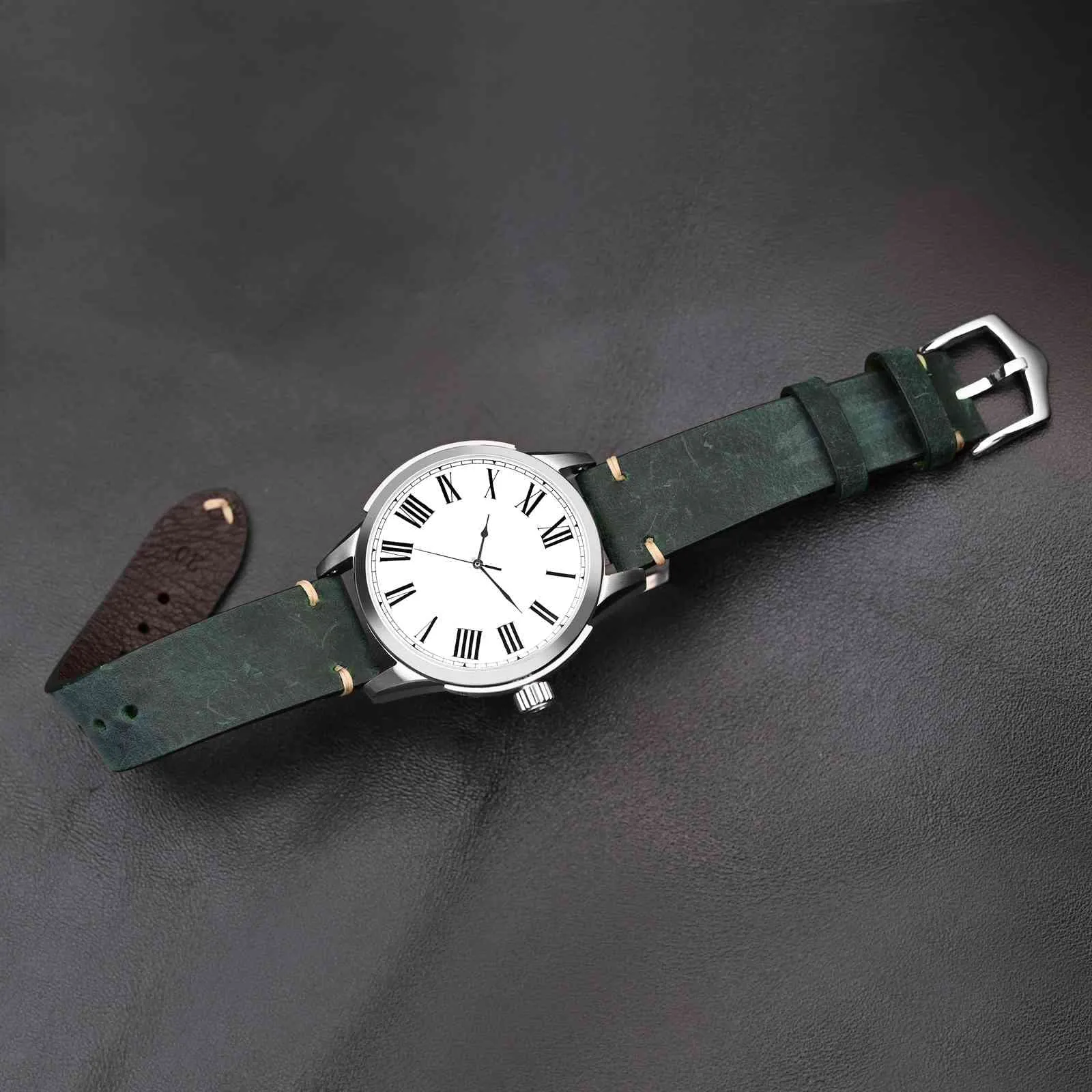 BISONSTRAP Cinturino in Pelle per Orologio da Uomo, Sgancio Rapido, 20mm, Verde con Fibbia Nera - immagine 5