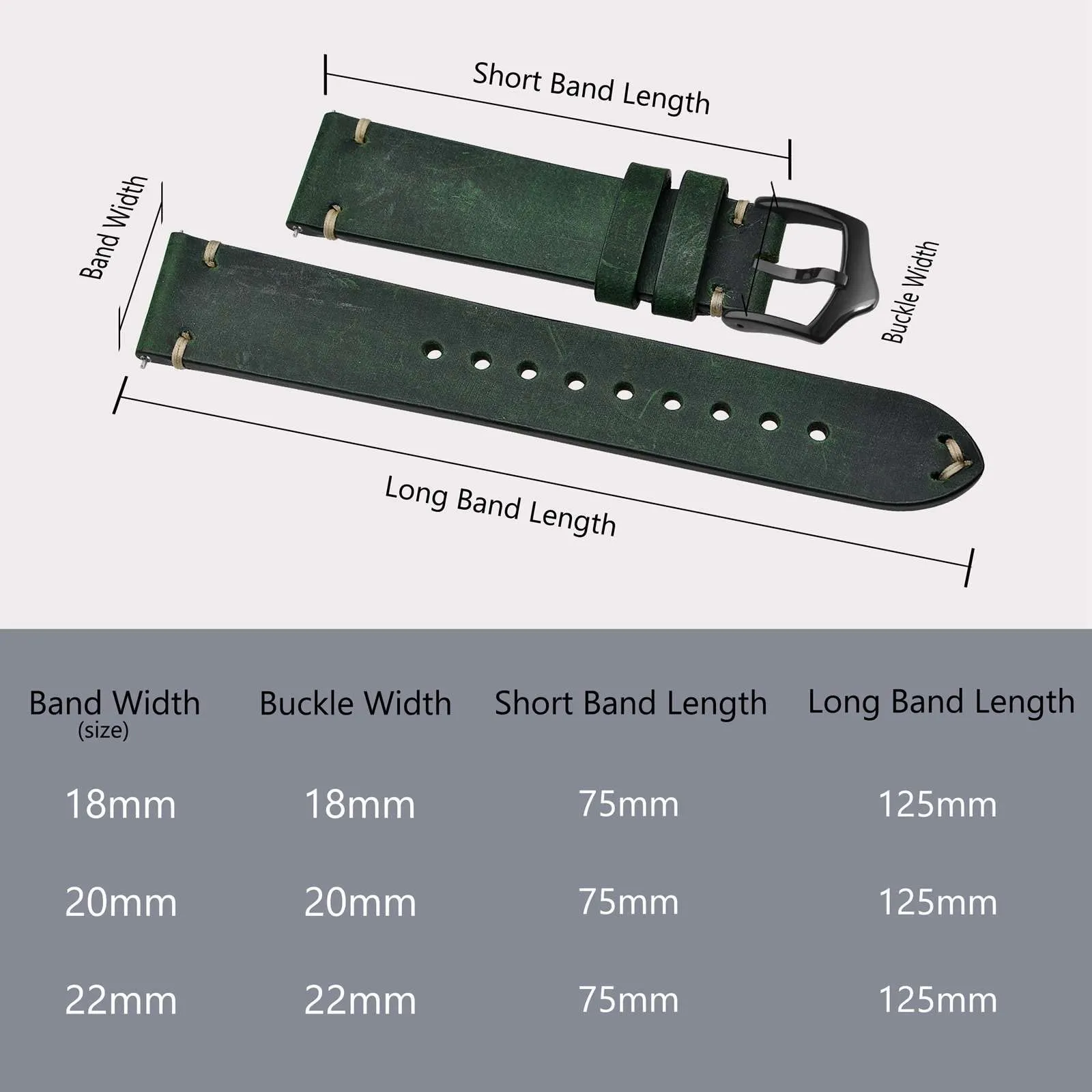 BISONSTRAP Cinturino in Pelle per Orologio da Uomo, Sgancio Rapido, 20mm, Verde con Fibbia Nera - immagine 9