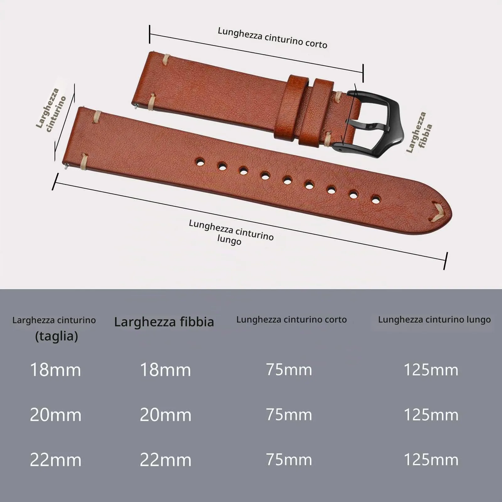 BISONSTRAP Cinturino in Pelle per Orologi da Uomo, Sgancio Rapido, 20mm, Marrone Toffee con Fibbia Nera - immagine 9