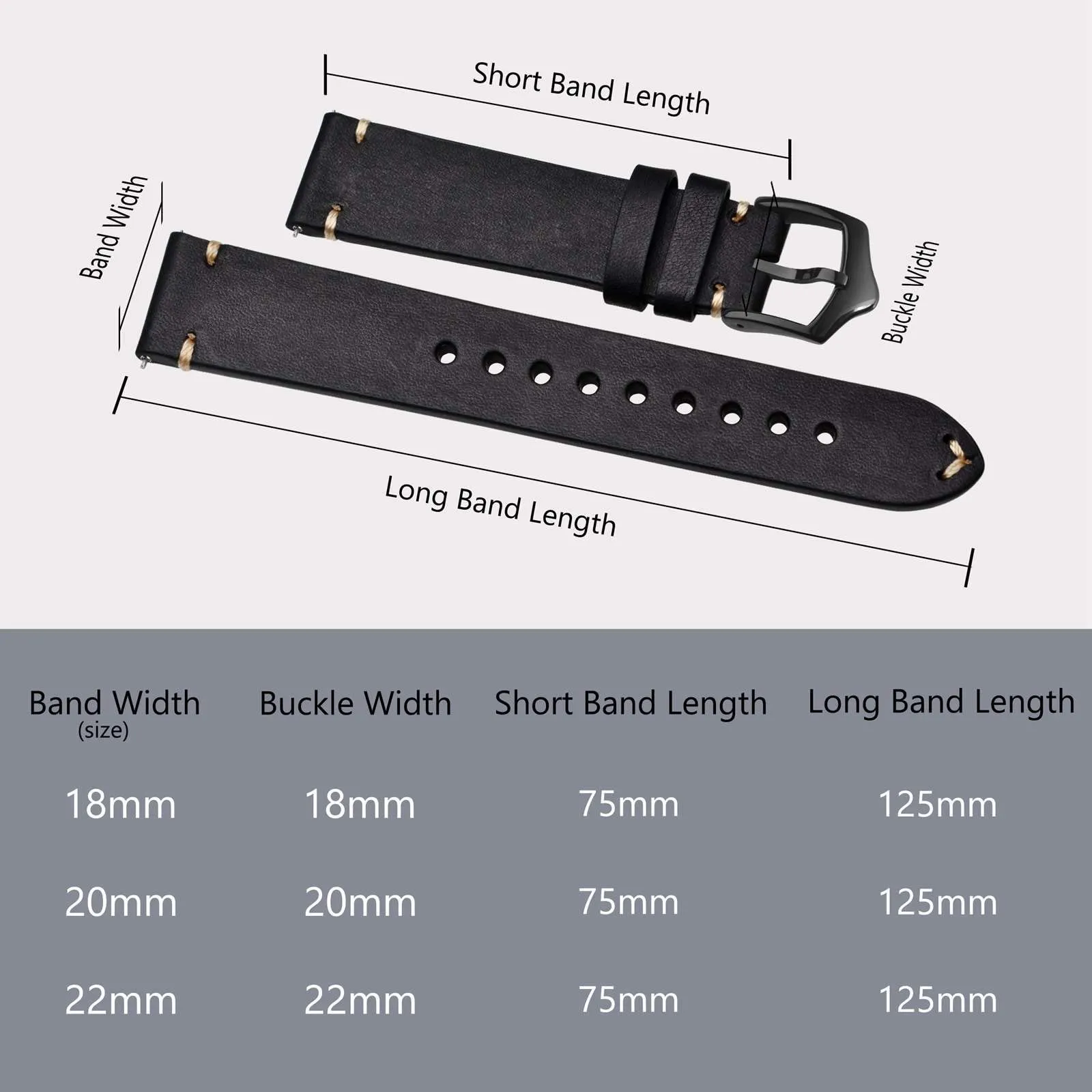 BISONSTRAP Cinturino in Pelle per Orologio Uomo, Sgancio Rapido, 20mm, Nero con Fibbia Nera - immagine 9