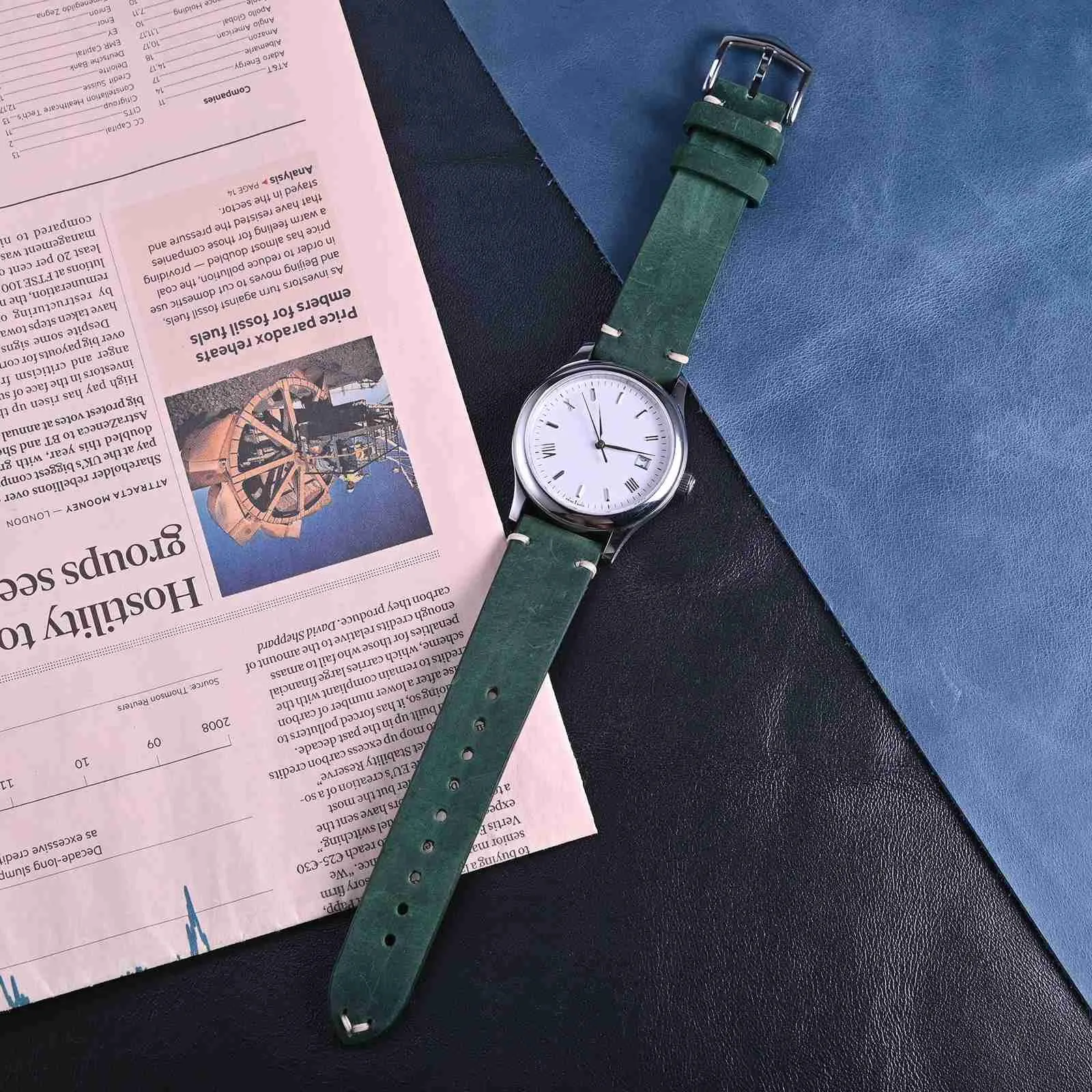 BISONSTRAP Cinturino in Pelle Crazy Horse per Orologi da Uomo, Sgancio Rapido, 22mm, Verde con Fibbia Nera - immagine 8