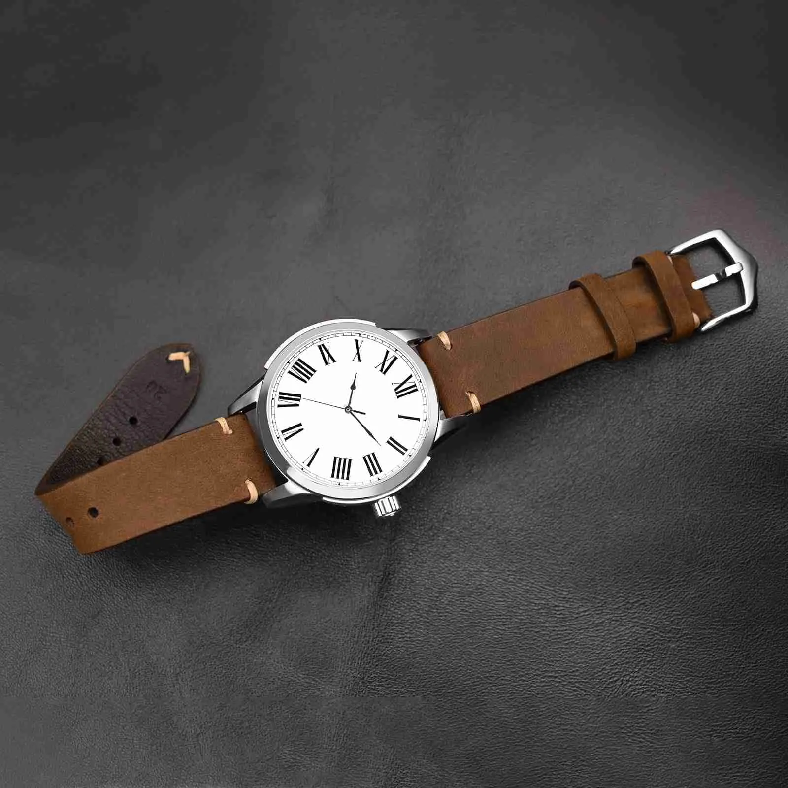 BISONSTRAP Cinturino in Pelle per Orologio da Uomo, Sgancio Rapido, 20mm, Marrone Sella con Fibbia Nera - immagine 5