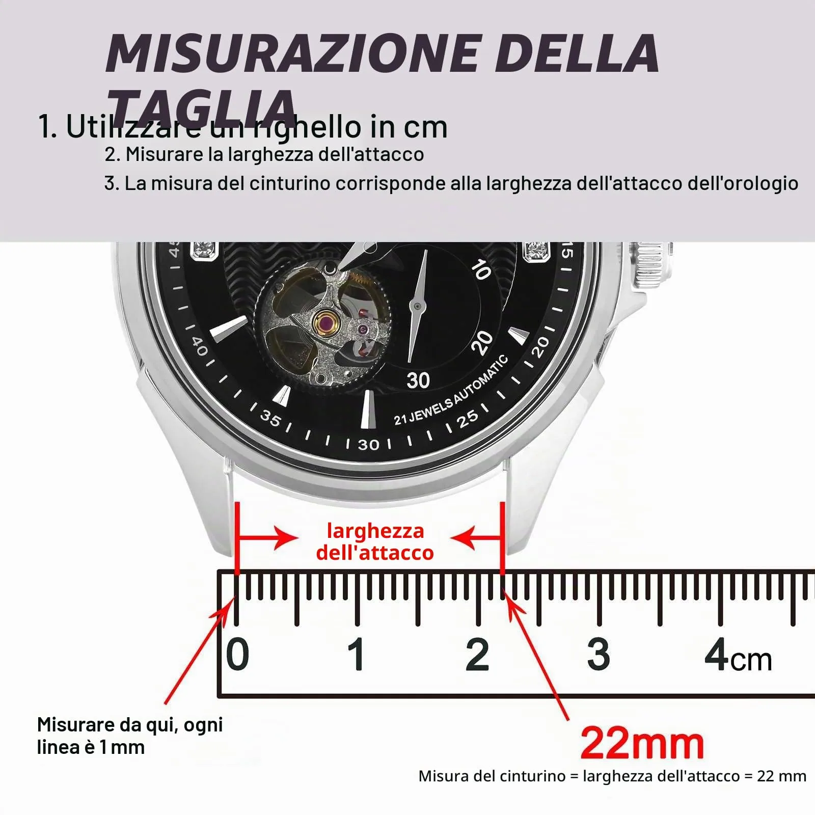 BISONSTRAP Cinturino in Pelle per Orologio Uomo, Sgancio Rapido, 20mm, Nero con Fibbia Argento - immagine 6