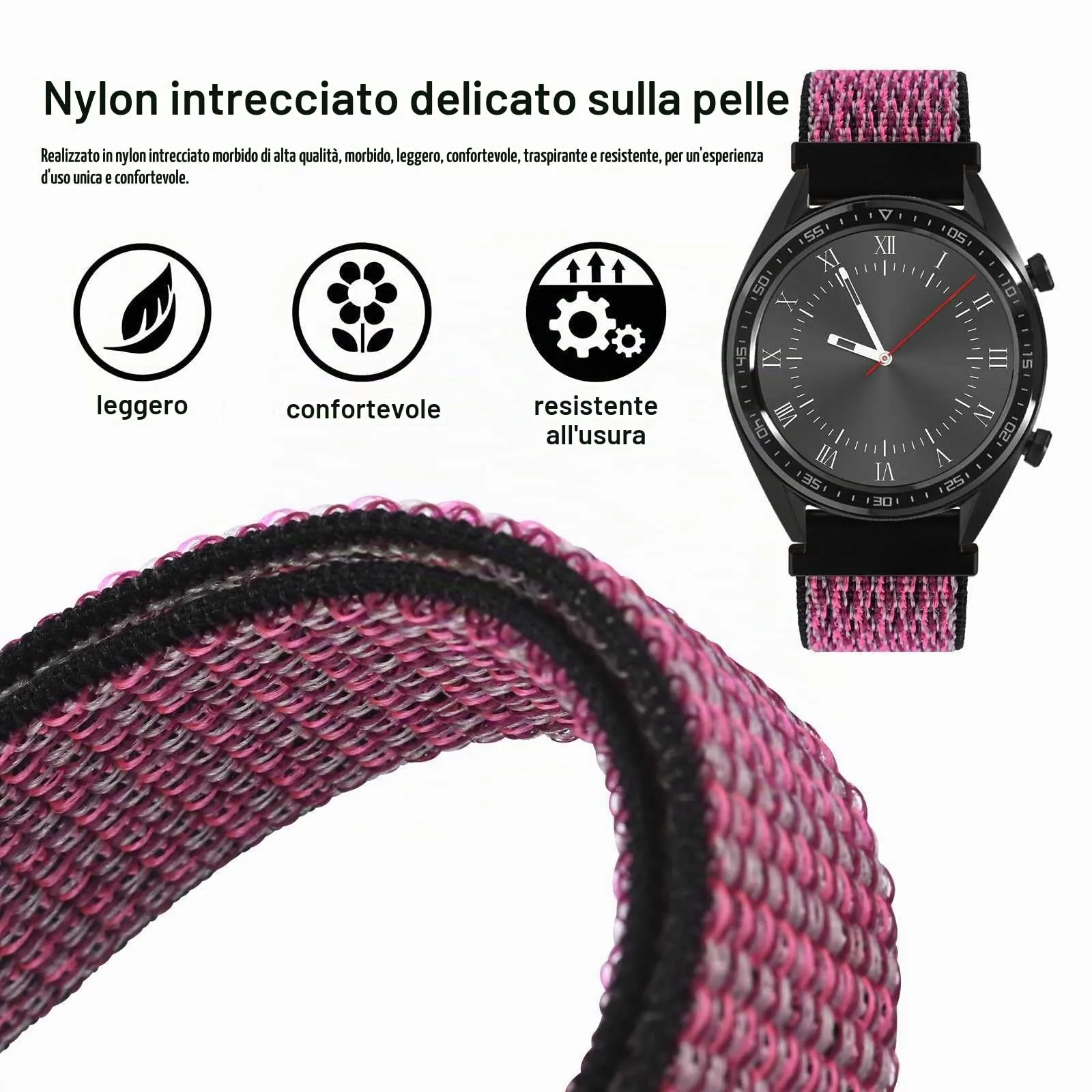 WOCCI Sportivo Cinturino in Nylon 22mm a Sgancio Rapido (Prugna Matura) - immagine 2