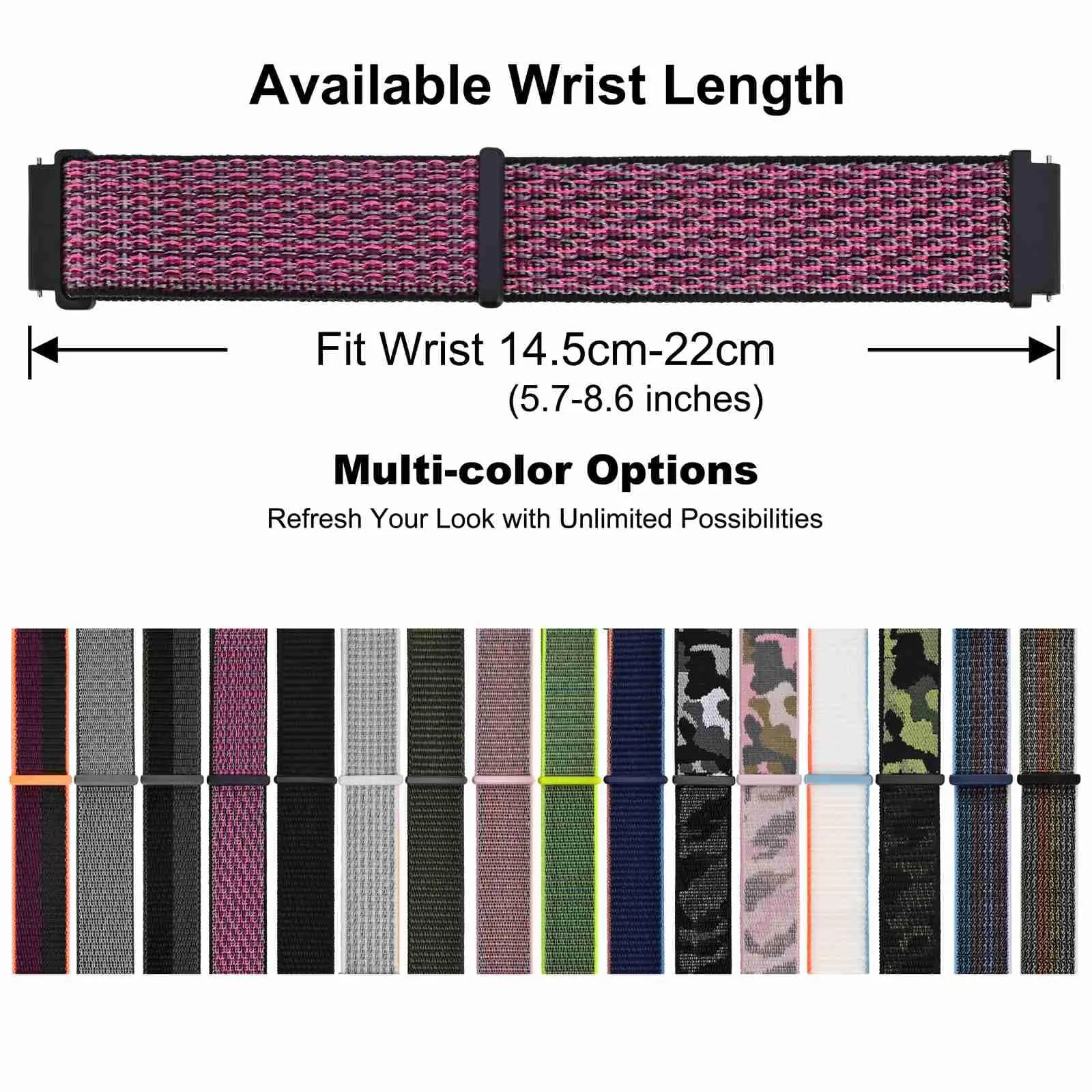 WOCCI Sportivo Cinturino in Nylon 22mm a Sgancio Rapido (Prugna Matura) - immagine 6