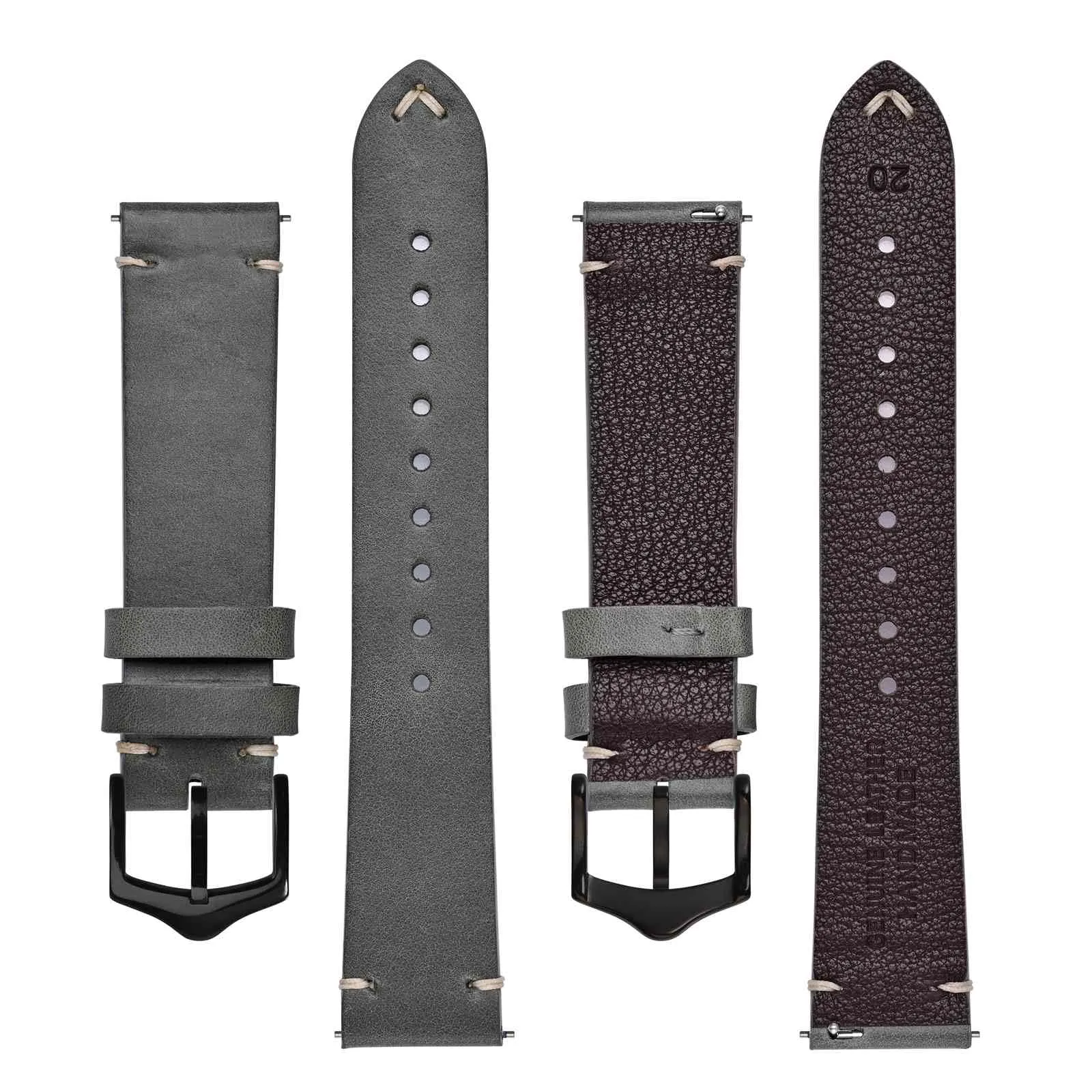 BISONSTRAP Cinturino in Pelle per Orologi da Uomo, Sgancio Rapido, 18mm, Grigio con Fibbia Nera - immagine 3